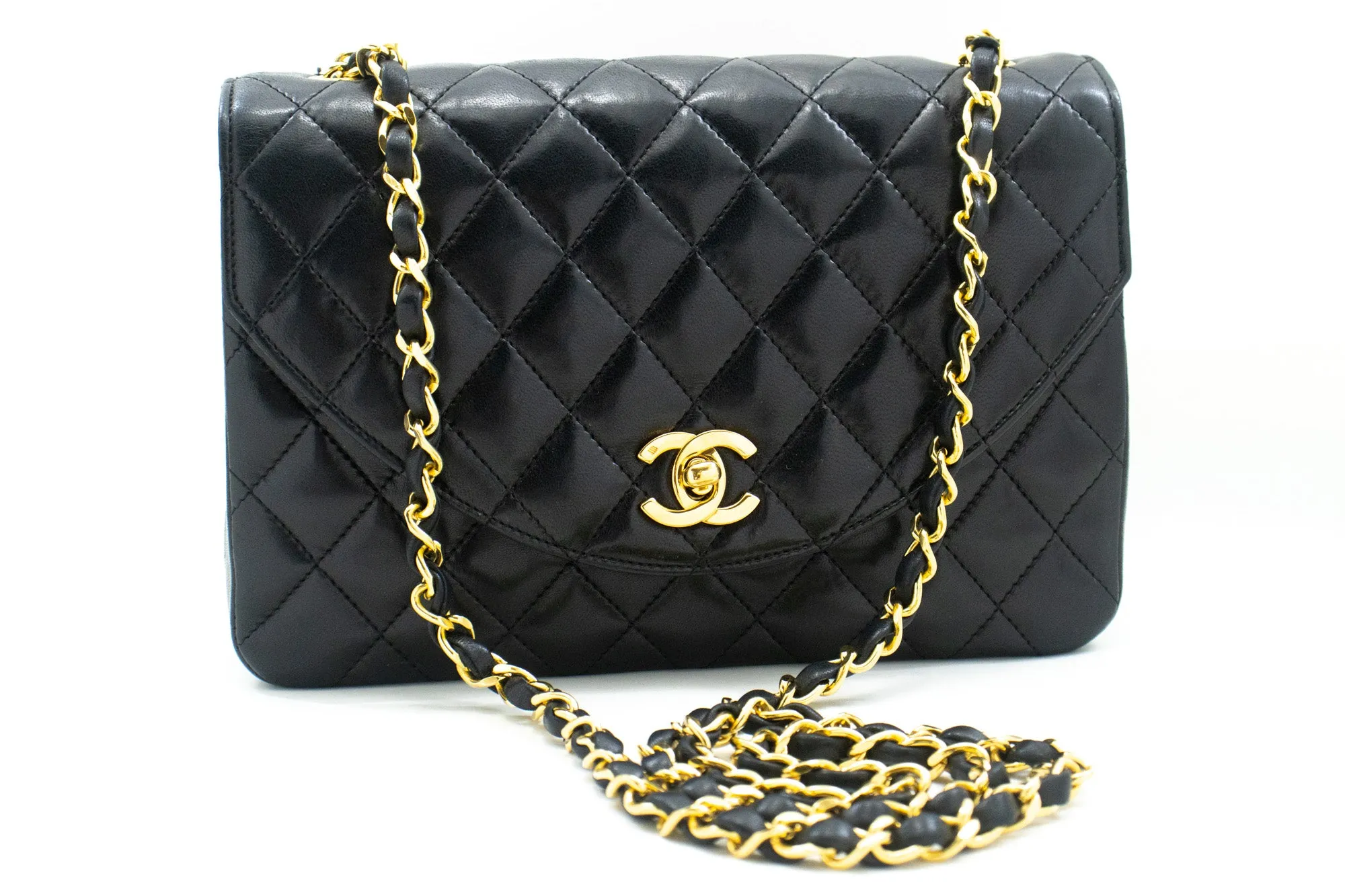 CHANEL Half Moon Chain Shoulder Bag Crossbody Black Quilted Flap n04