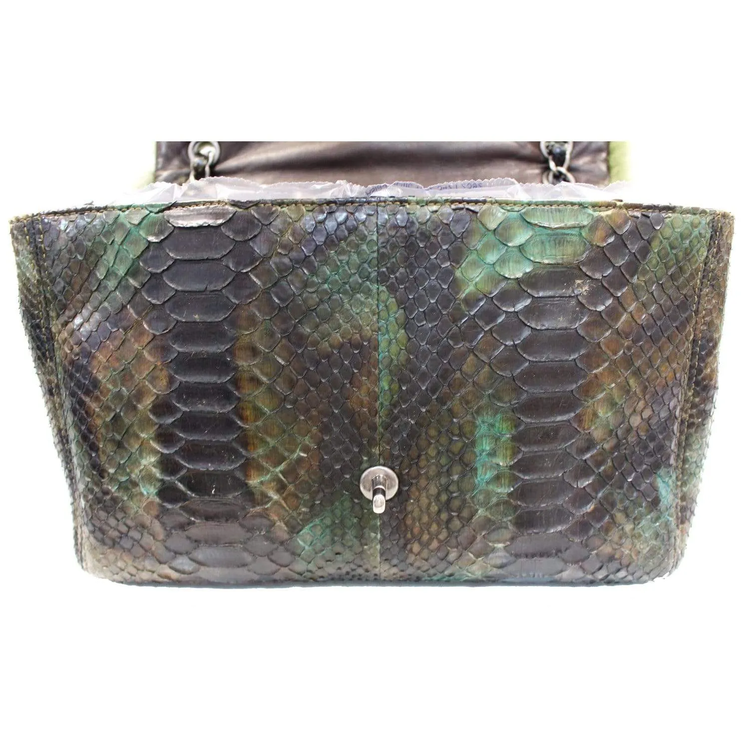 CHANEL Jumbo Classic Fur and Python Leather Flap Shoulder Bag Green - 25% OFF