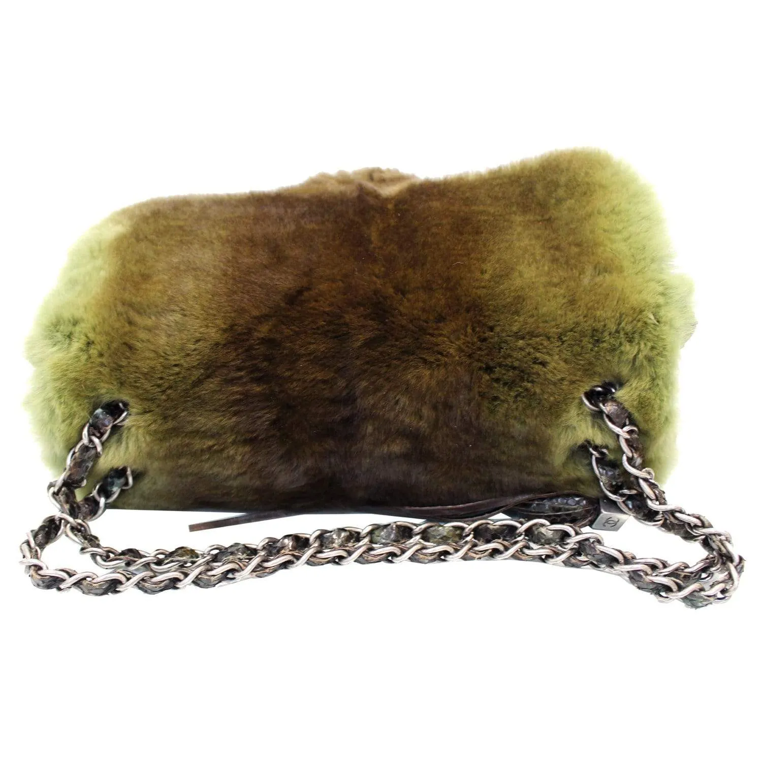 CHANEL Jumbo Classic Fur and Python Leather Flap Shoulder Bag Green - 25% OFF