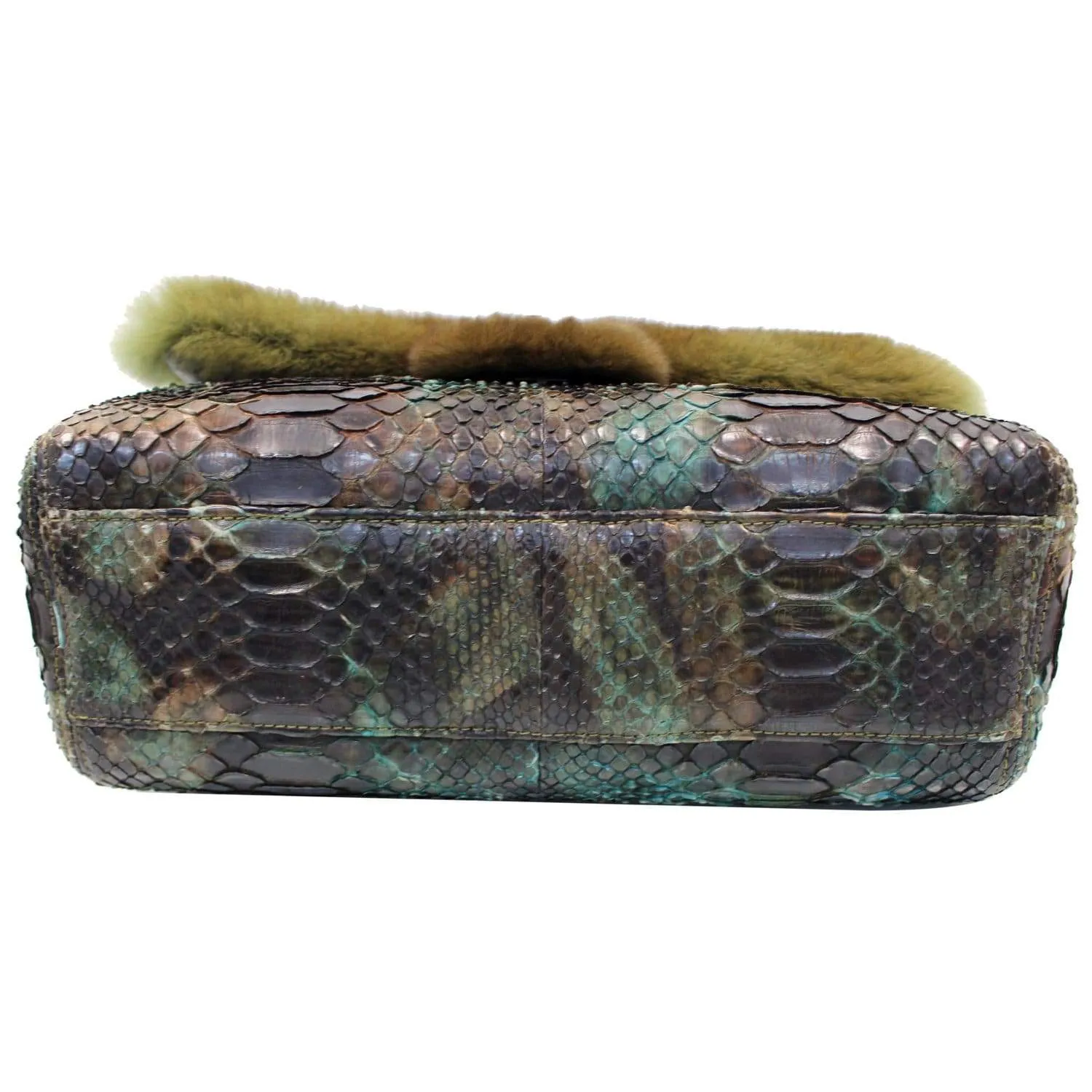 CHANEL Jumbo Classic Fur and Python Leather Flap Shoulder Bag Green - 25% OFF
