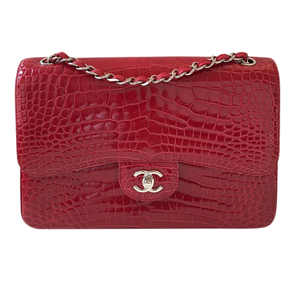 Chanel Red Jumbo Flap 2.55 Shiny Alligator Bag
