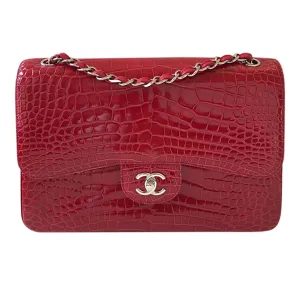 Chanel Red Jumbo Flap 2.55 Shiny Alligator Bag