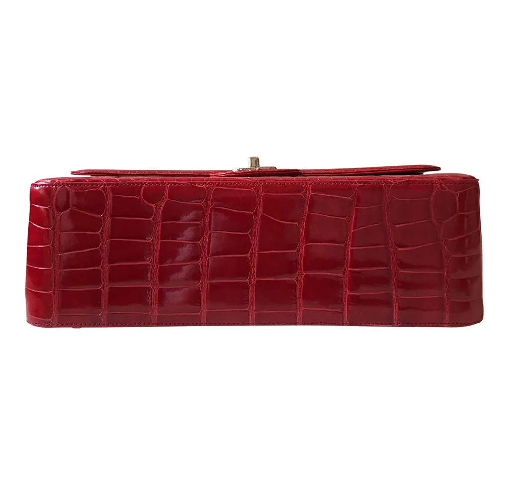 Chanel Red Jumbo Flap 2.55 Shiny Alligator Bag