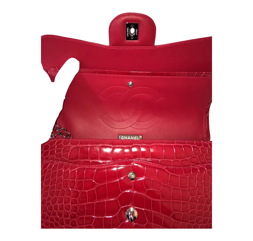 Chanel Red Jumbo Flap 2.55 Shiny Alligator Bag