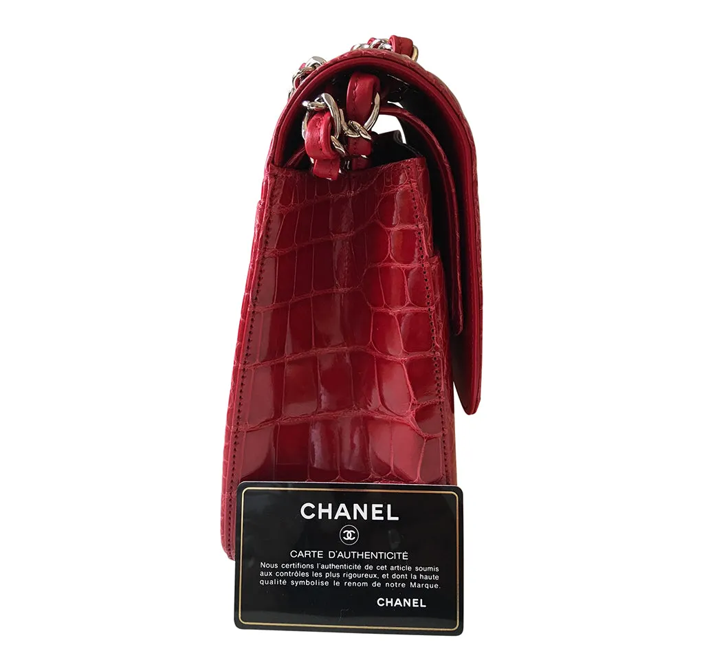 Chanel Red Jumbo Flap 2.55 Shiny Alligator Bag