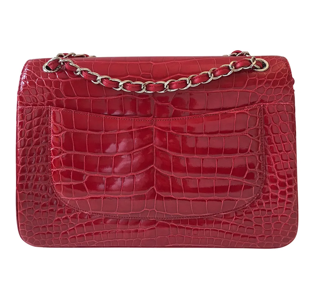 Chanel Red Jumbo Flap 2.55 Shiny Alligator Bag