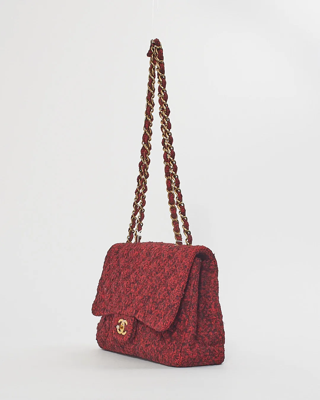 Chanel Red/Black Special Edition Korea Tweed Jumbo Single Flap Bag