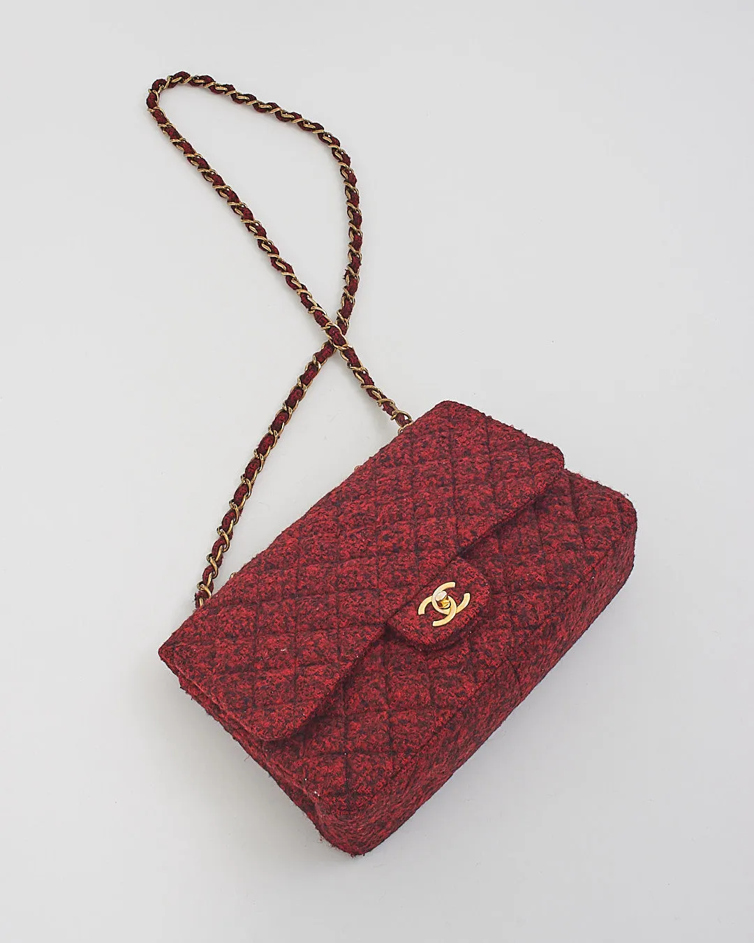 Chanel Red/Black Special Edition Korea Tweed Jumbo Single Flap Bag