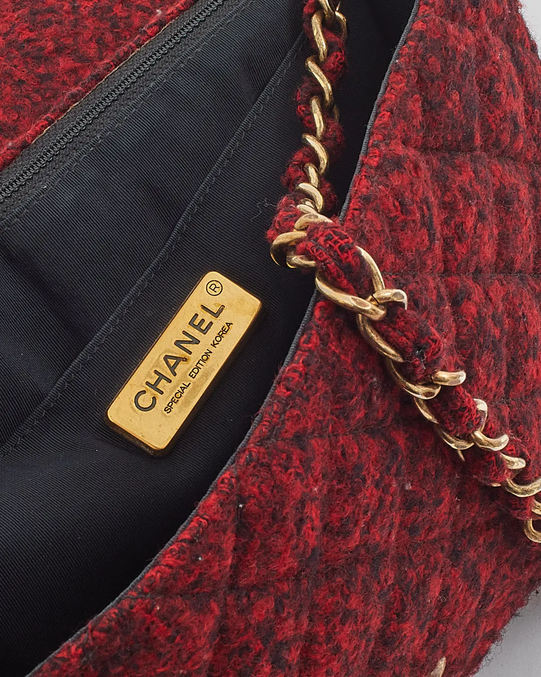 Chanel Red/Black Special Edition Korea Tweed Jumbo Single Flap Bag