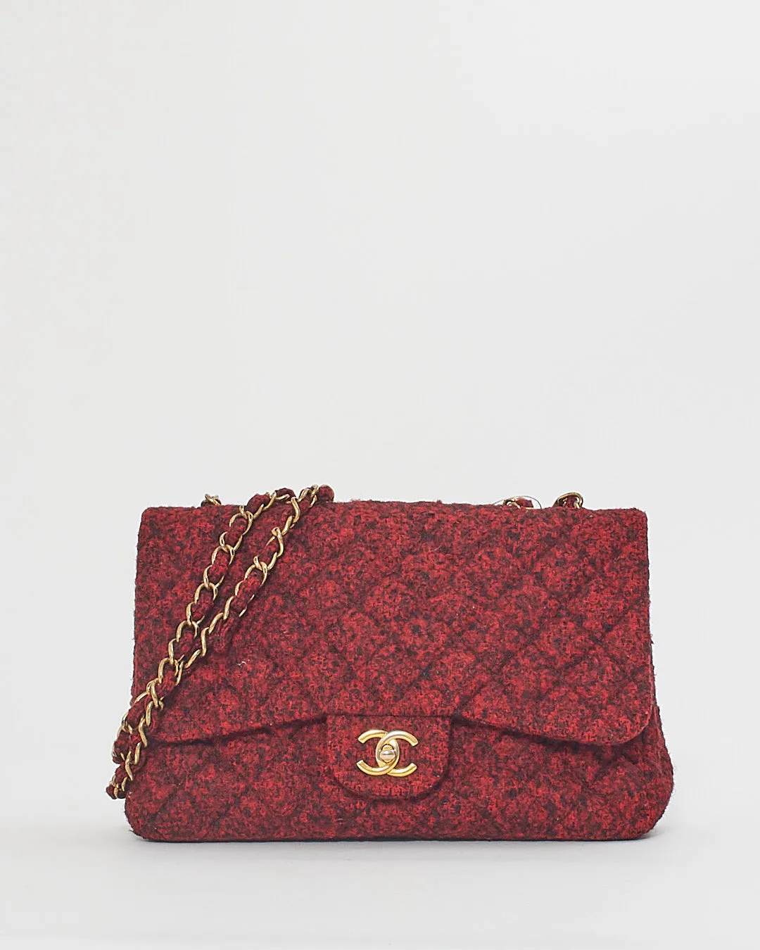 Chanel Red/Black Special Edition Korea Tweed Jumbo Single Flap Bag