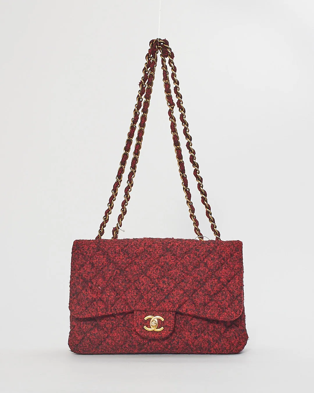 Chanel Red/Black Special Edition Korea Tweed Jumbo Single Flap Bag