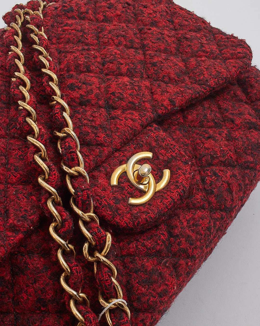 Chanel Red/Black Special Edition Korea Tweed Jumbo Single Flap Bag