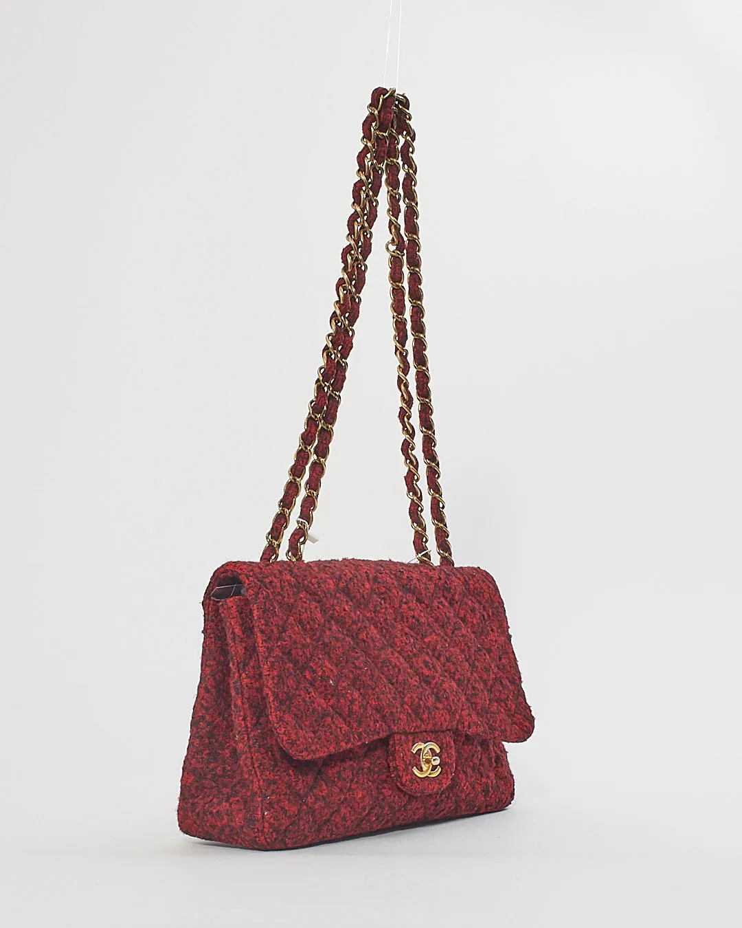 Chanel Red/Black Special Edition Korea Tweed Jumbo Single Flap Bag