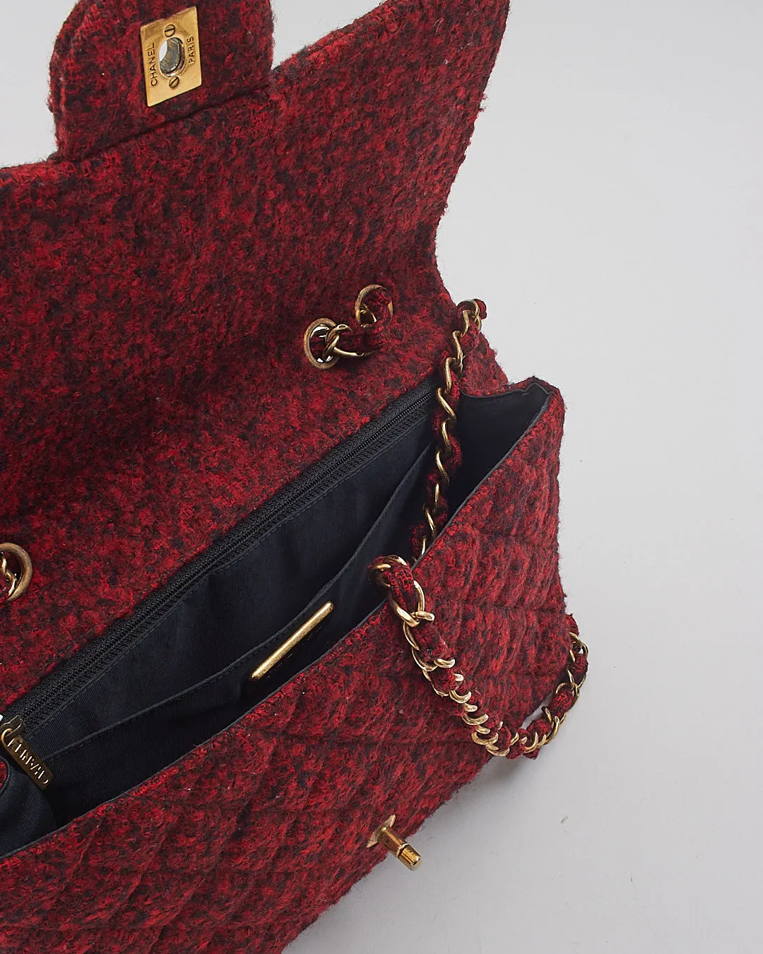 Chanel Red/Black Special Edition Korea Tweed Jumbo Single Flap Bag