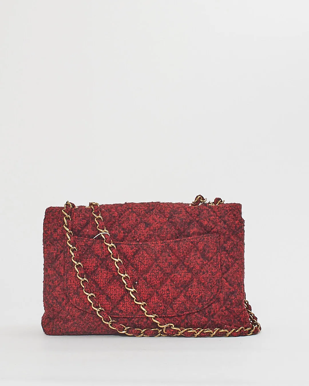 Chanel Red/Black Special Edition Korea Tweed Jumbo Single Flap Bag