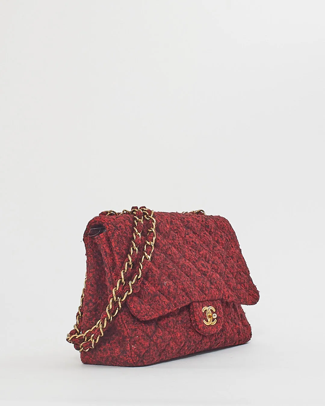 Chanel Red/Black Special Edition Korea Tweed Jumbo Single Flap Bag