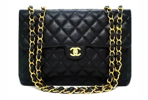 Chanel Vintage Black Caviar Classic Single Flap Jumbo