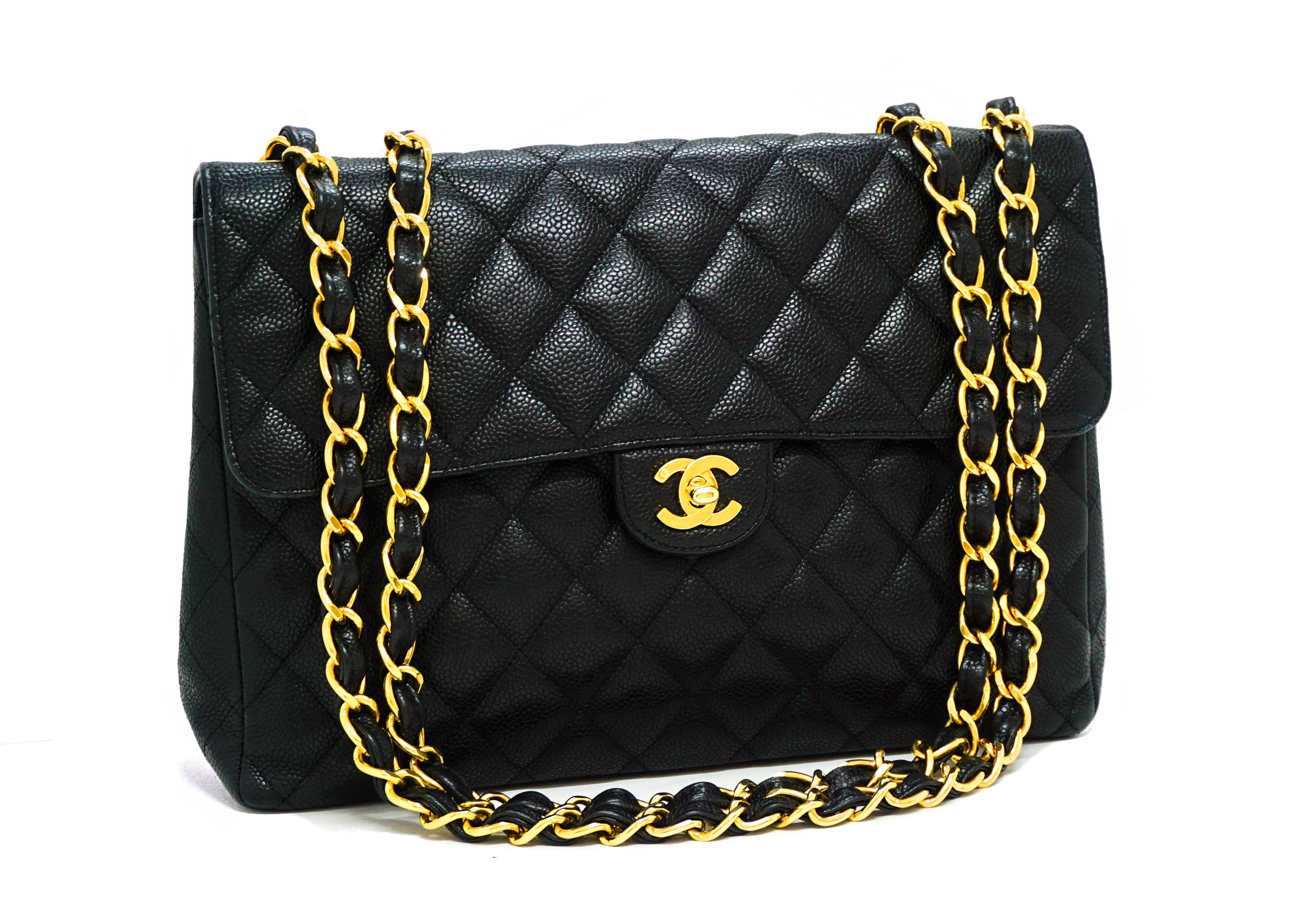 Chanel Vintage Black Caviar Classic Single Flap Jumbo