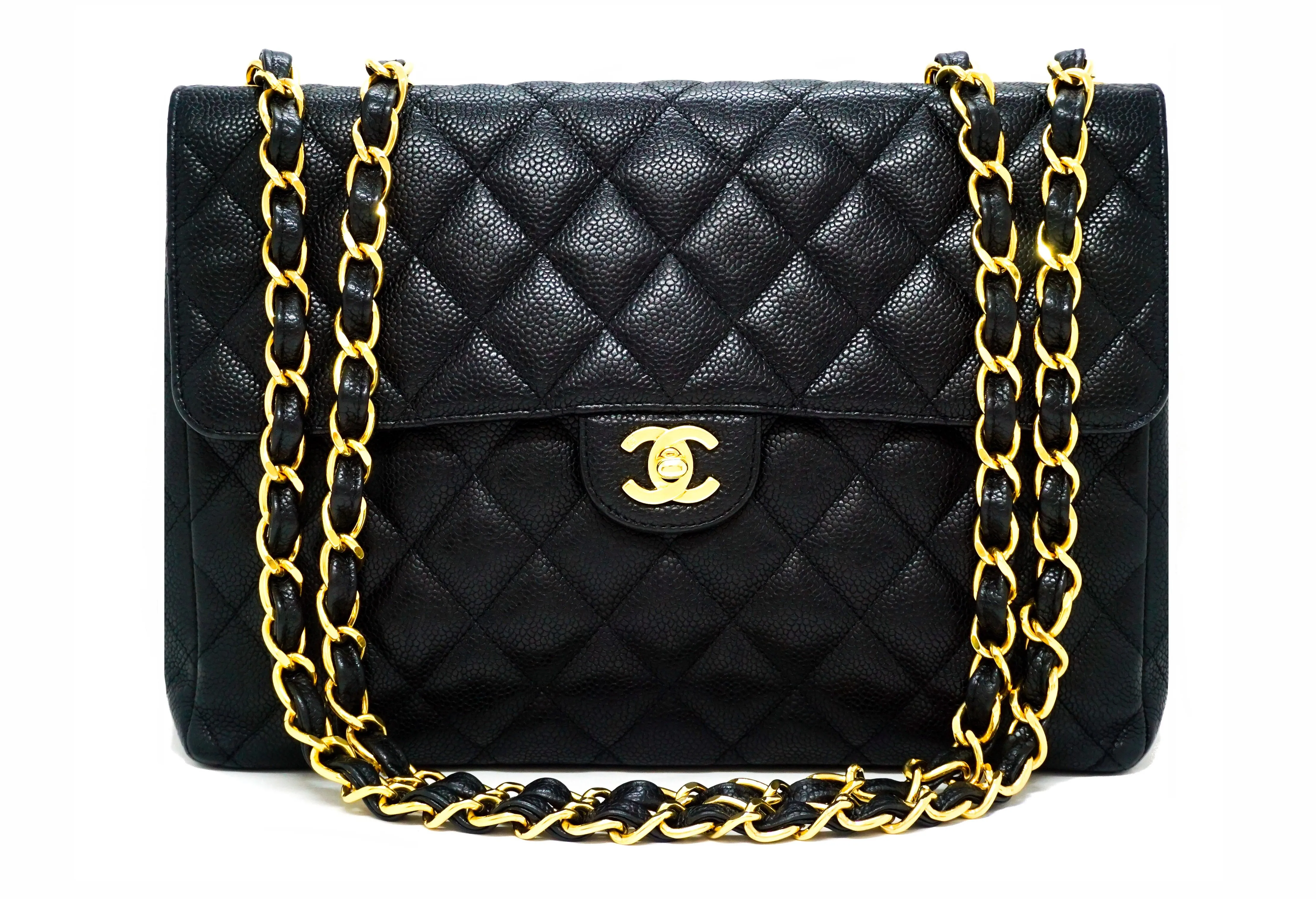 Chanel Vintage Black Caviar Classic Single Flap Jumbo
