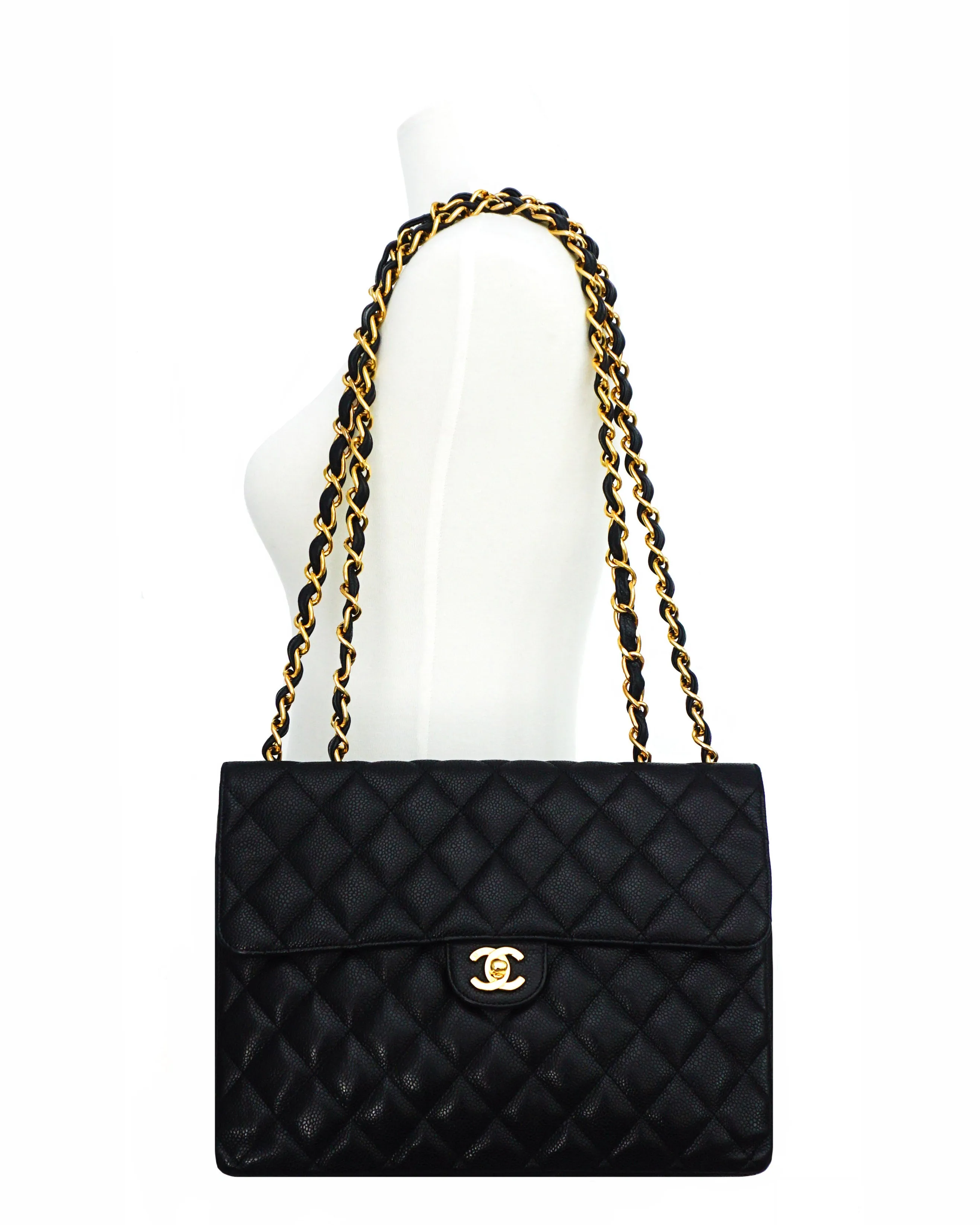 Chanel Vintage Black Caviar Classic Single Flap Jumbo