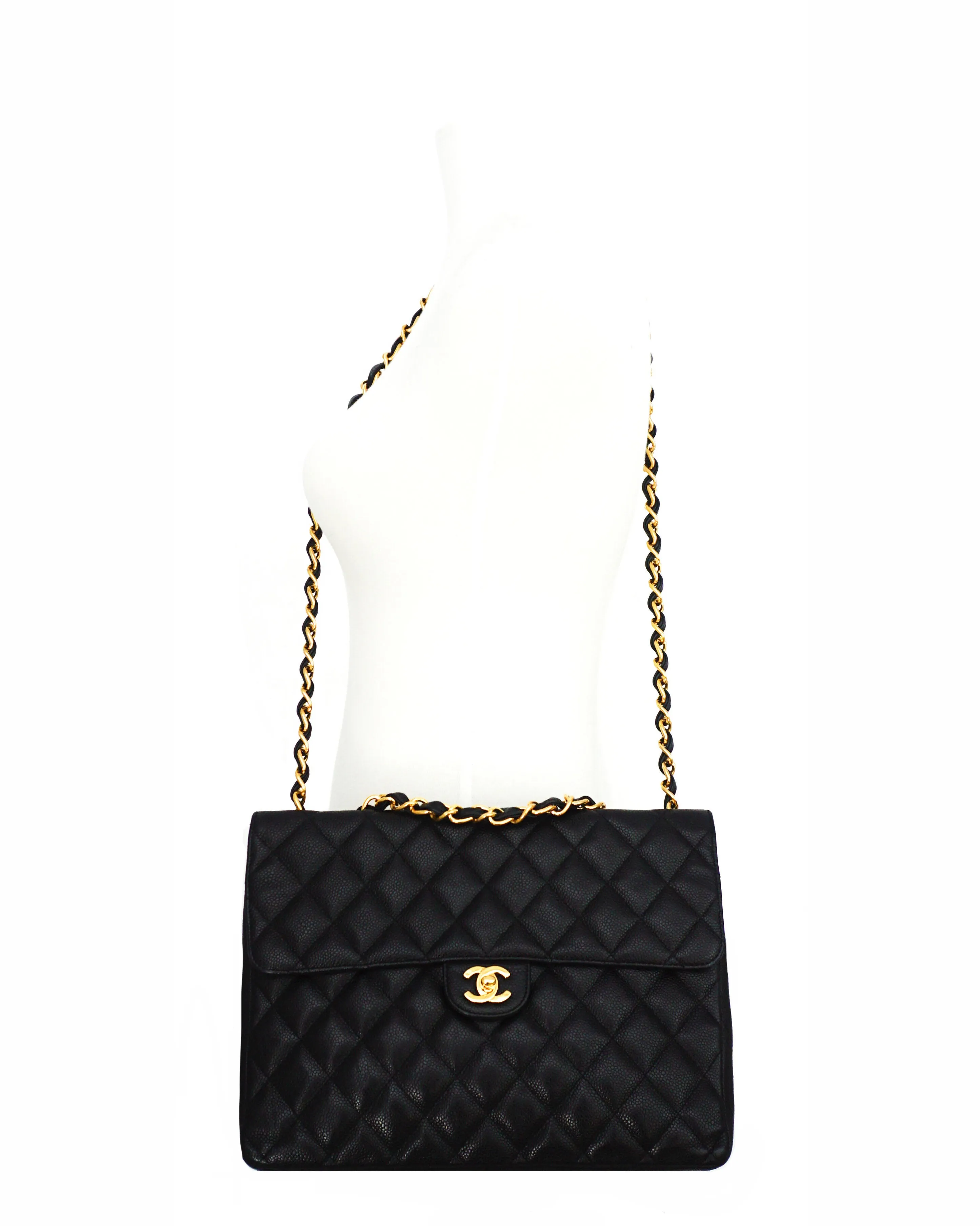 Chanel Vintage Black Caviar Classic Single Flap Jumbo