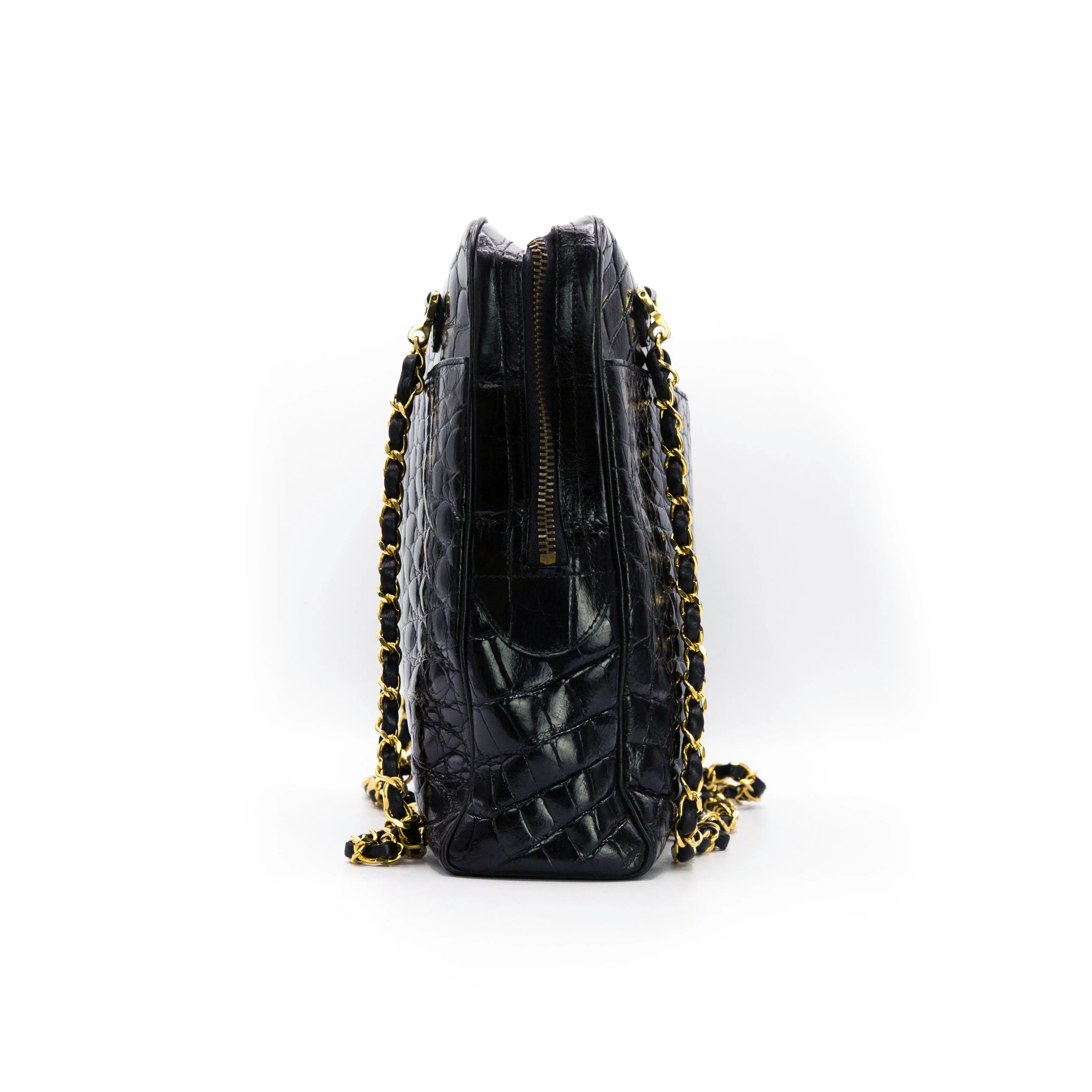 Chanel Vintage Black Crocodile Rare Camera Jumbo Maxi Bag