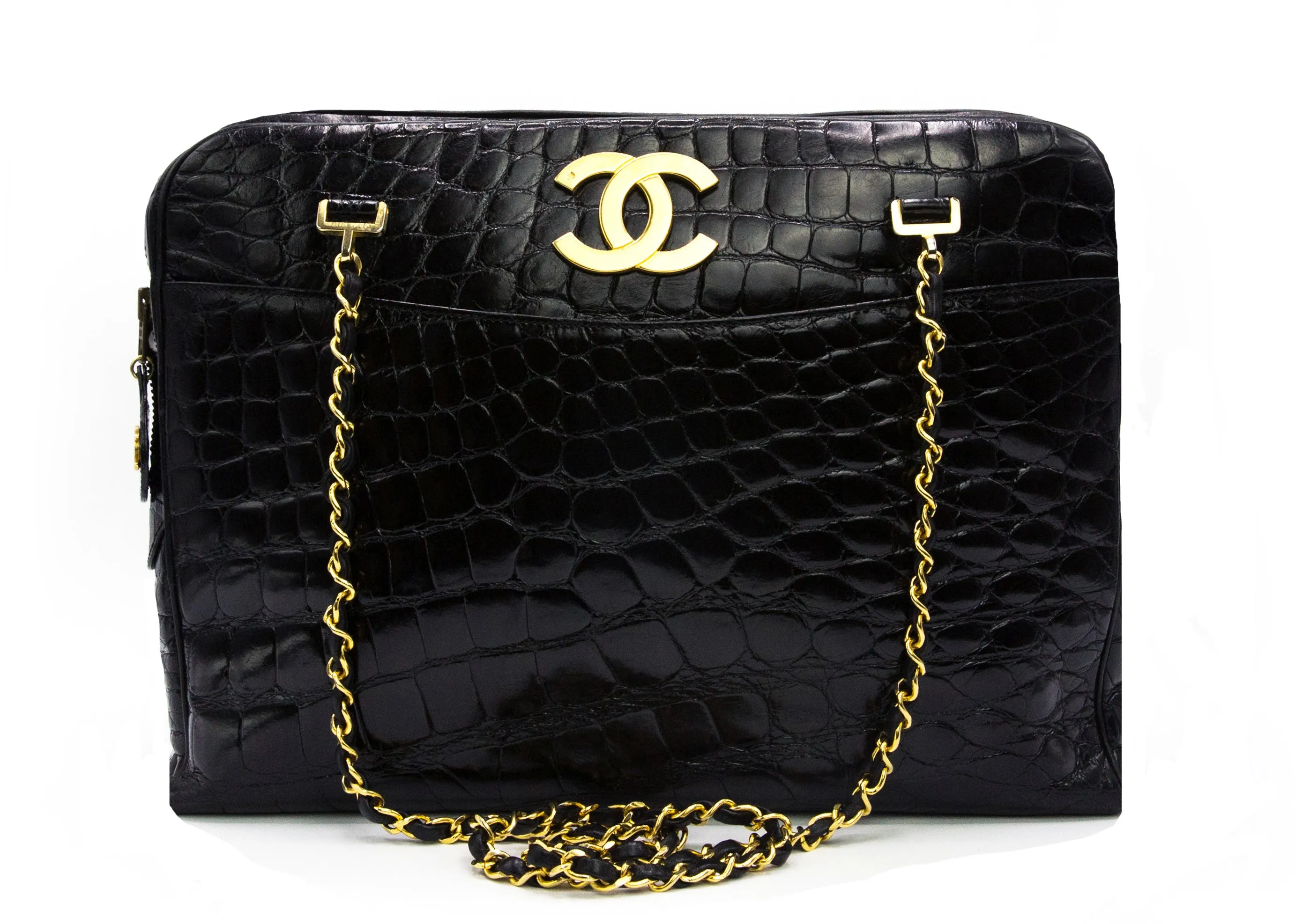 Chanel Vintage Black Crocodile Rare Camera Jumbo Maxi Bag
