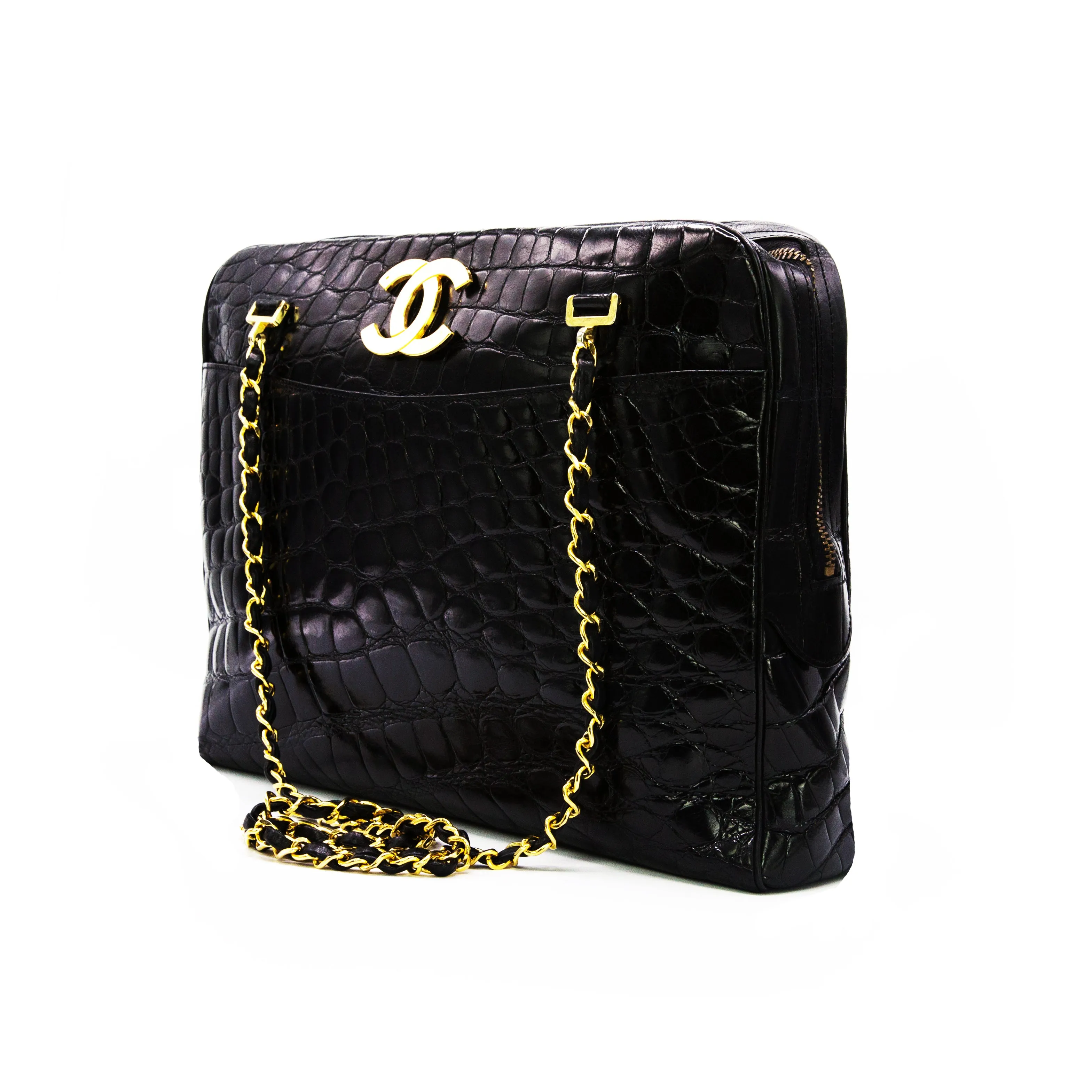 Chanel Vintage Black Crocodile Rare Camera Jumbo Maxi Bag