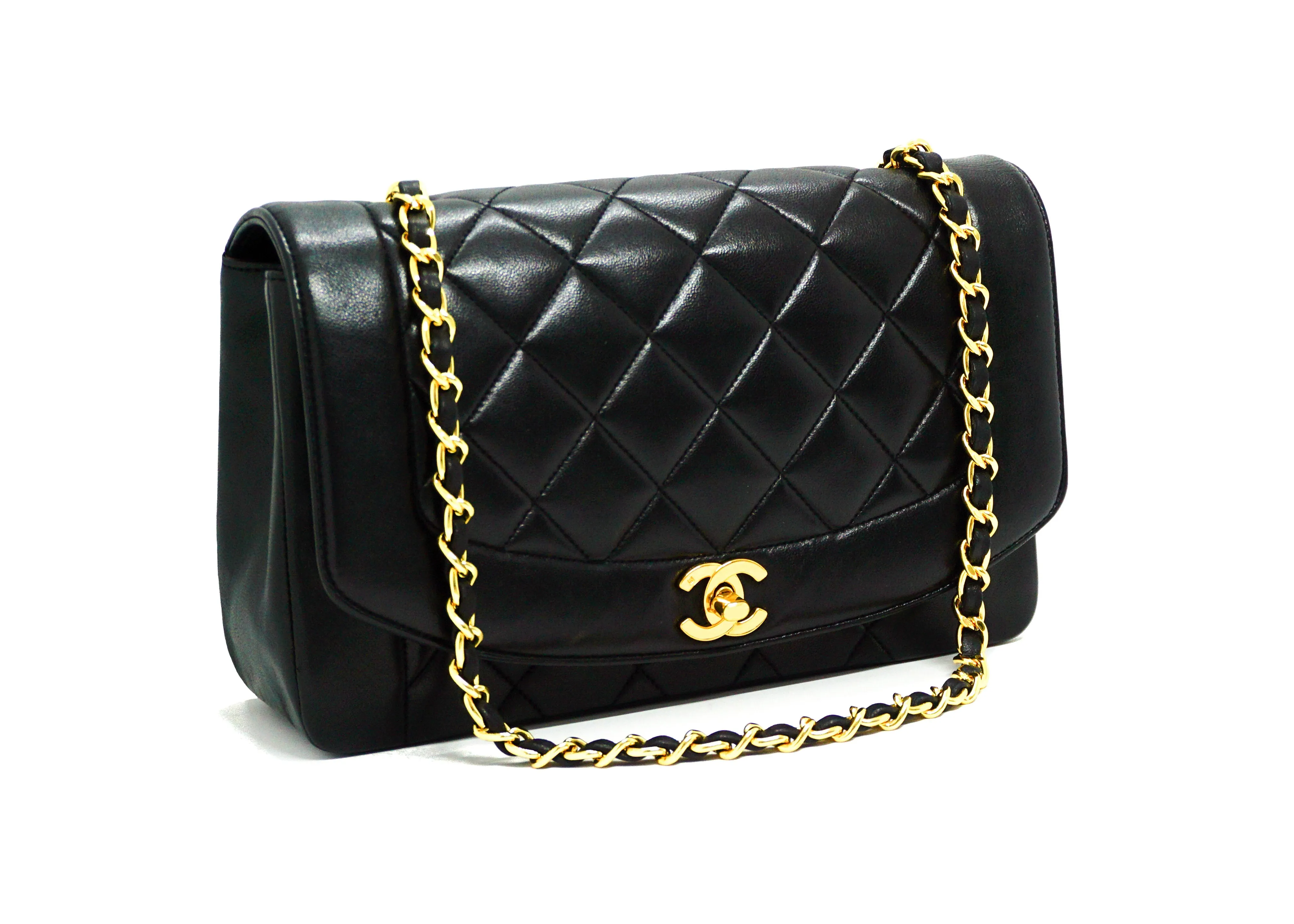 Chanel Vintage Black Lambskin Medium Diana Flap Bag
