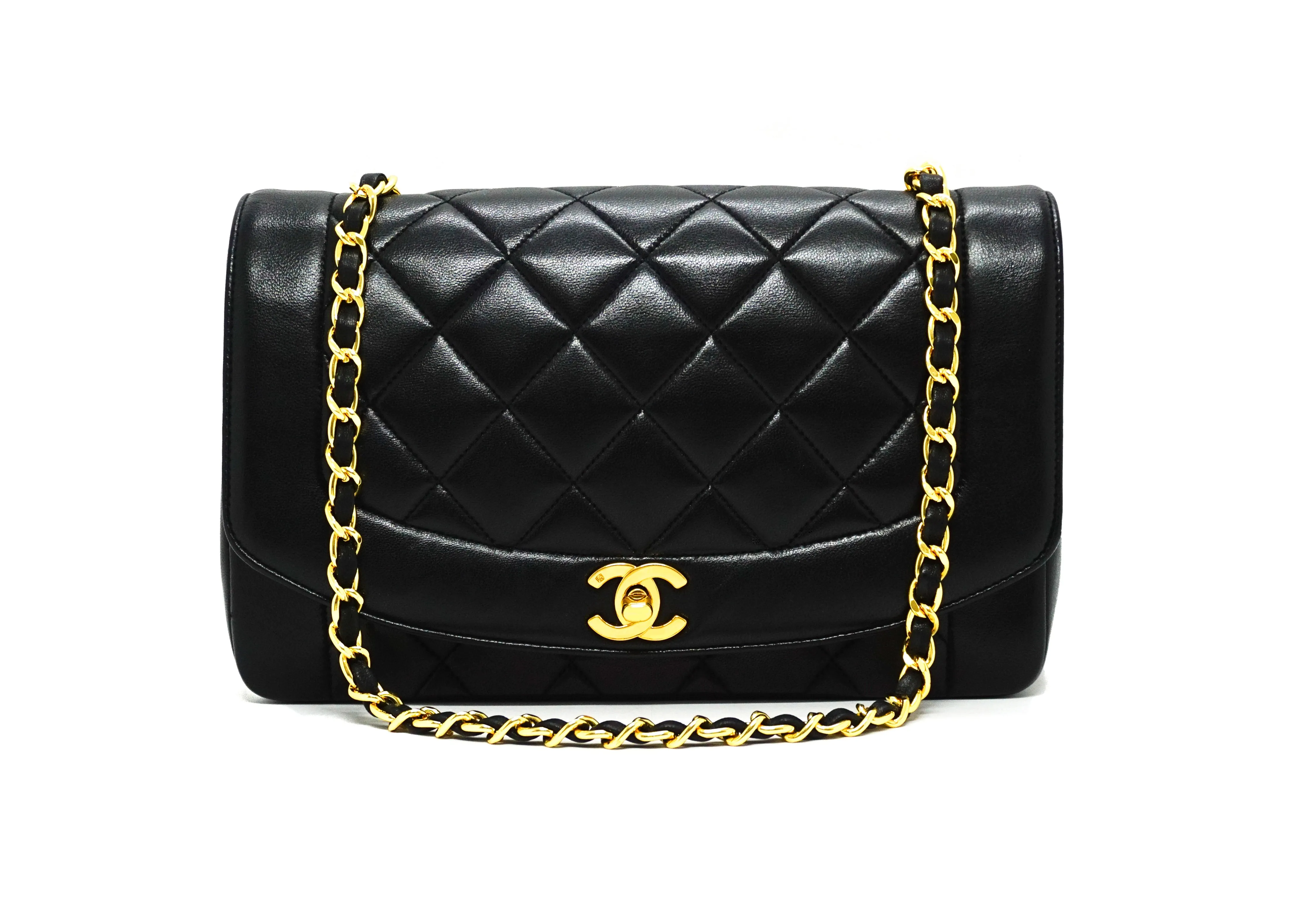 Chanel Vintage Black Lambskin Medium Diana Flap Bag