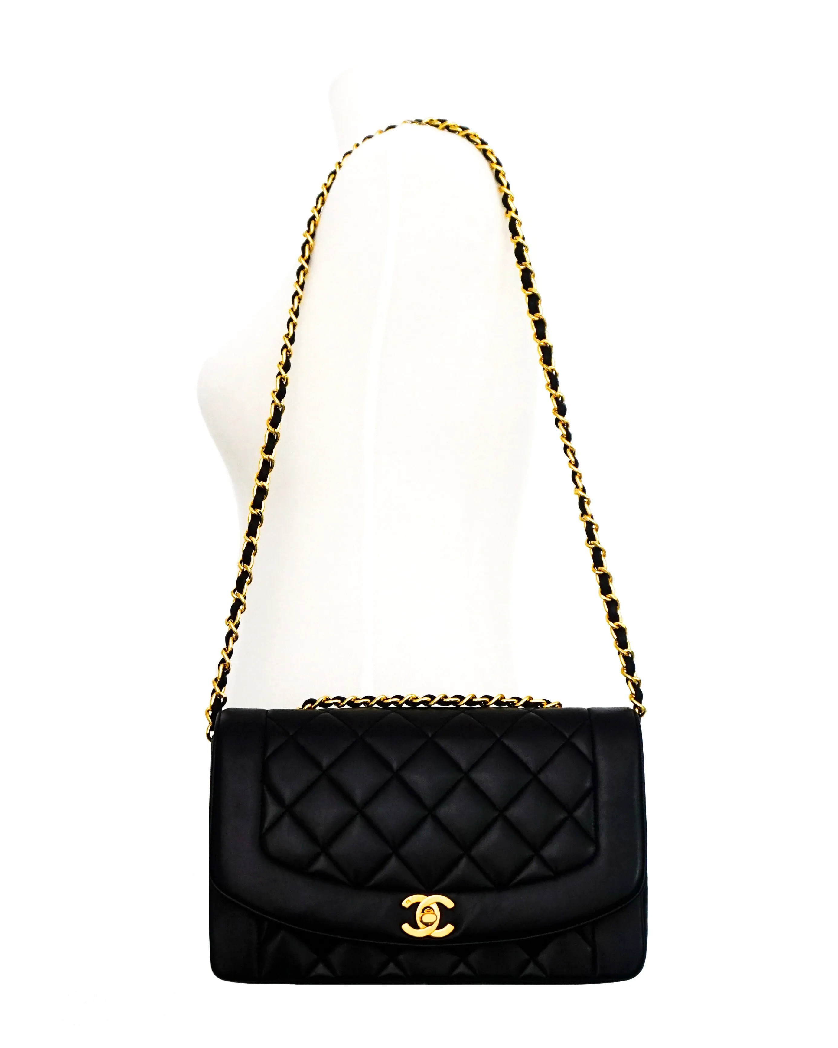 Chanel Vintage Black Lambskin Medium Diana Flap Bag