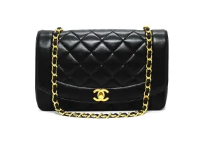 Chanel Vintage Black Lambskin Medium Diana Flap Bag