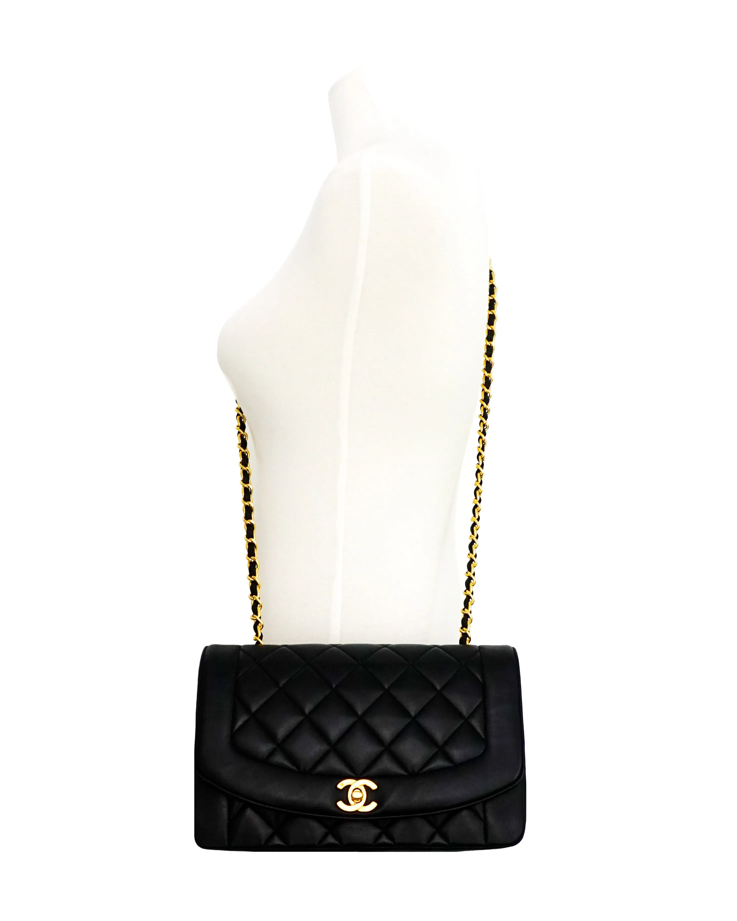 Chanel Vintage Black Lambskin Medium Diana Flap Bag