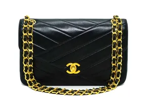 Chanel Vintage Black Lambskin Rare Chevron Single Flap