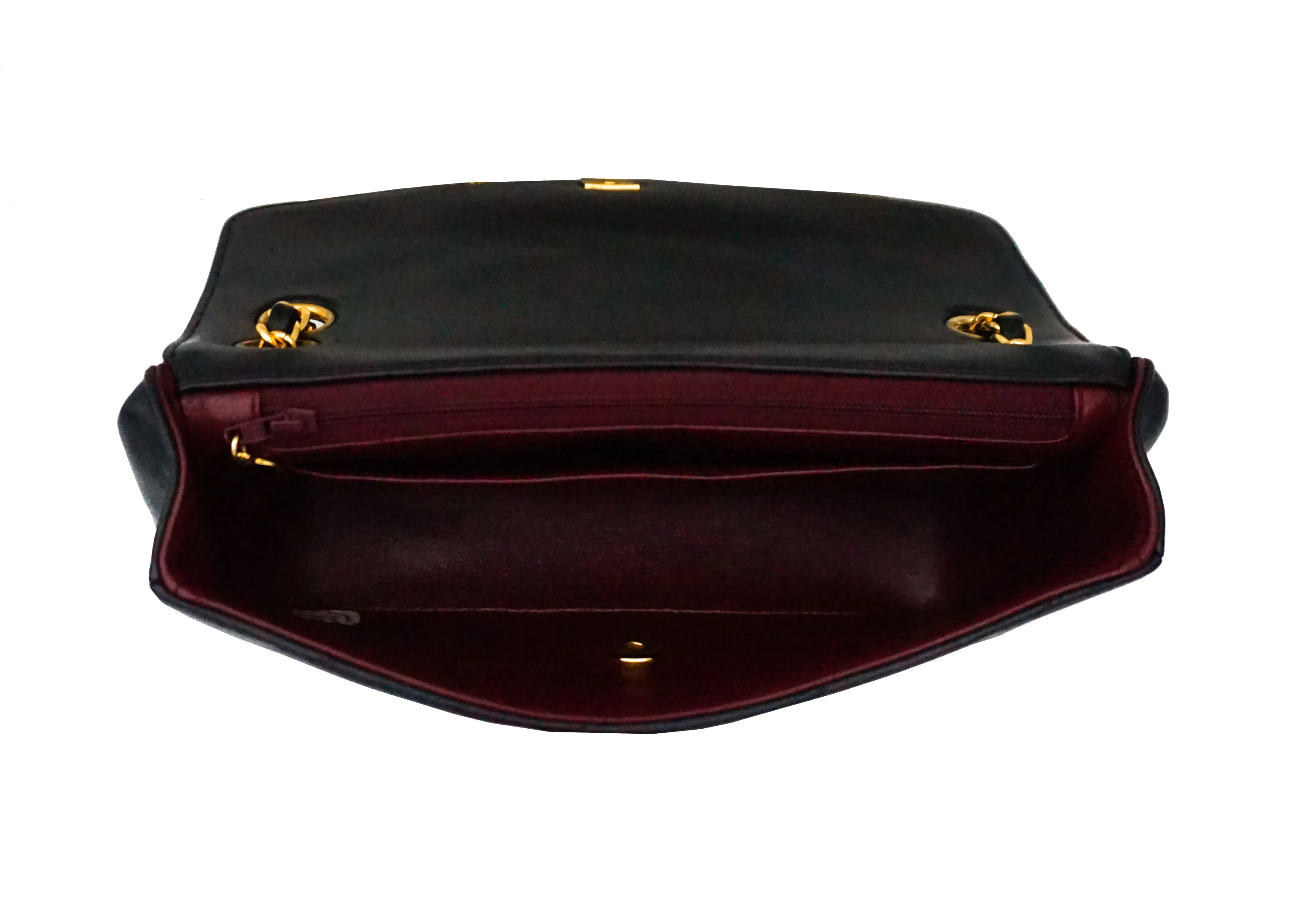 Chanel Vintage Black Lambskin Rare Chevron Single Flap