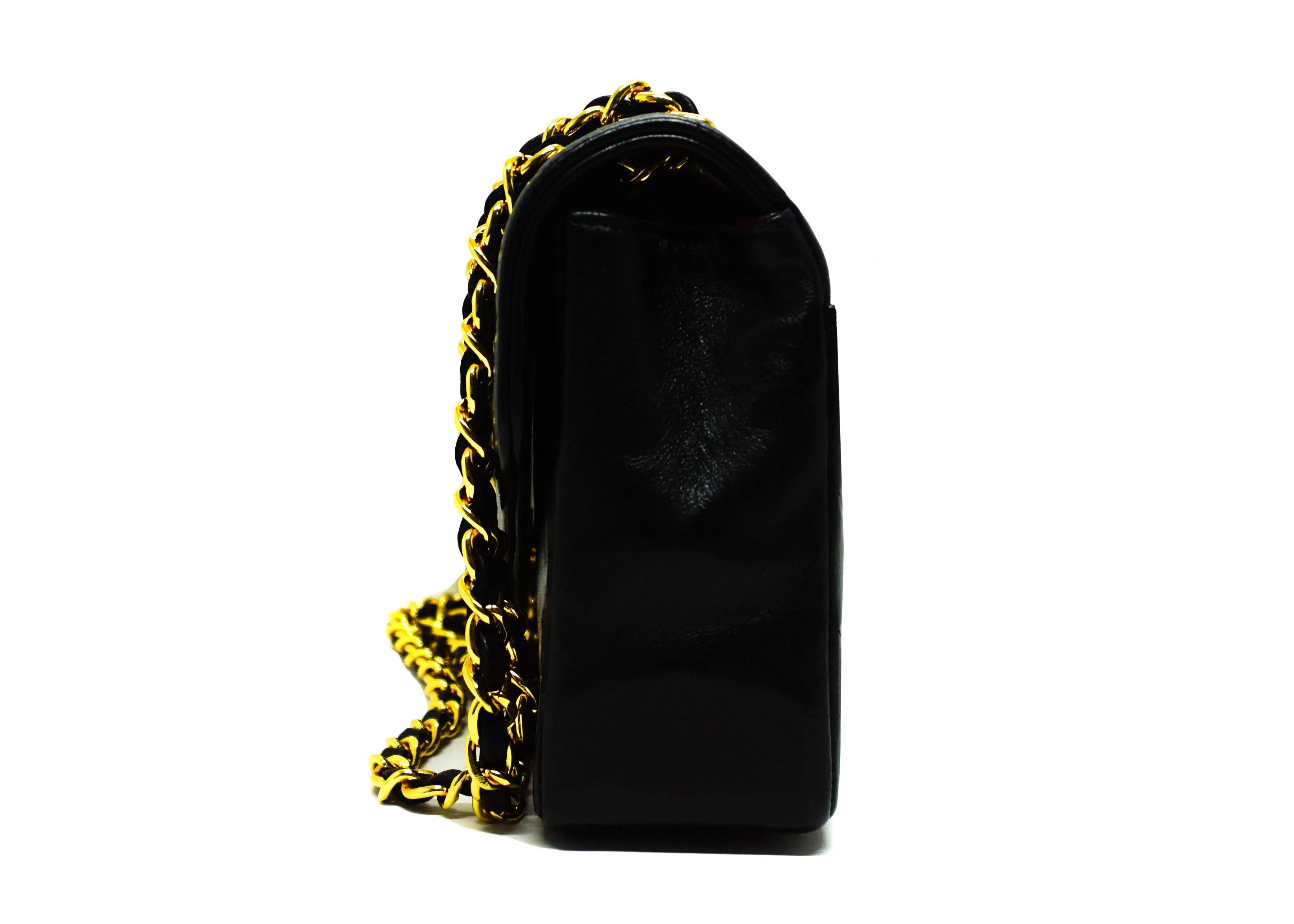 Chanel Vintage Black Lambskin Rare Chevron Single Flap