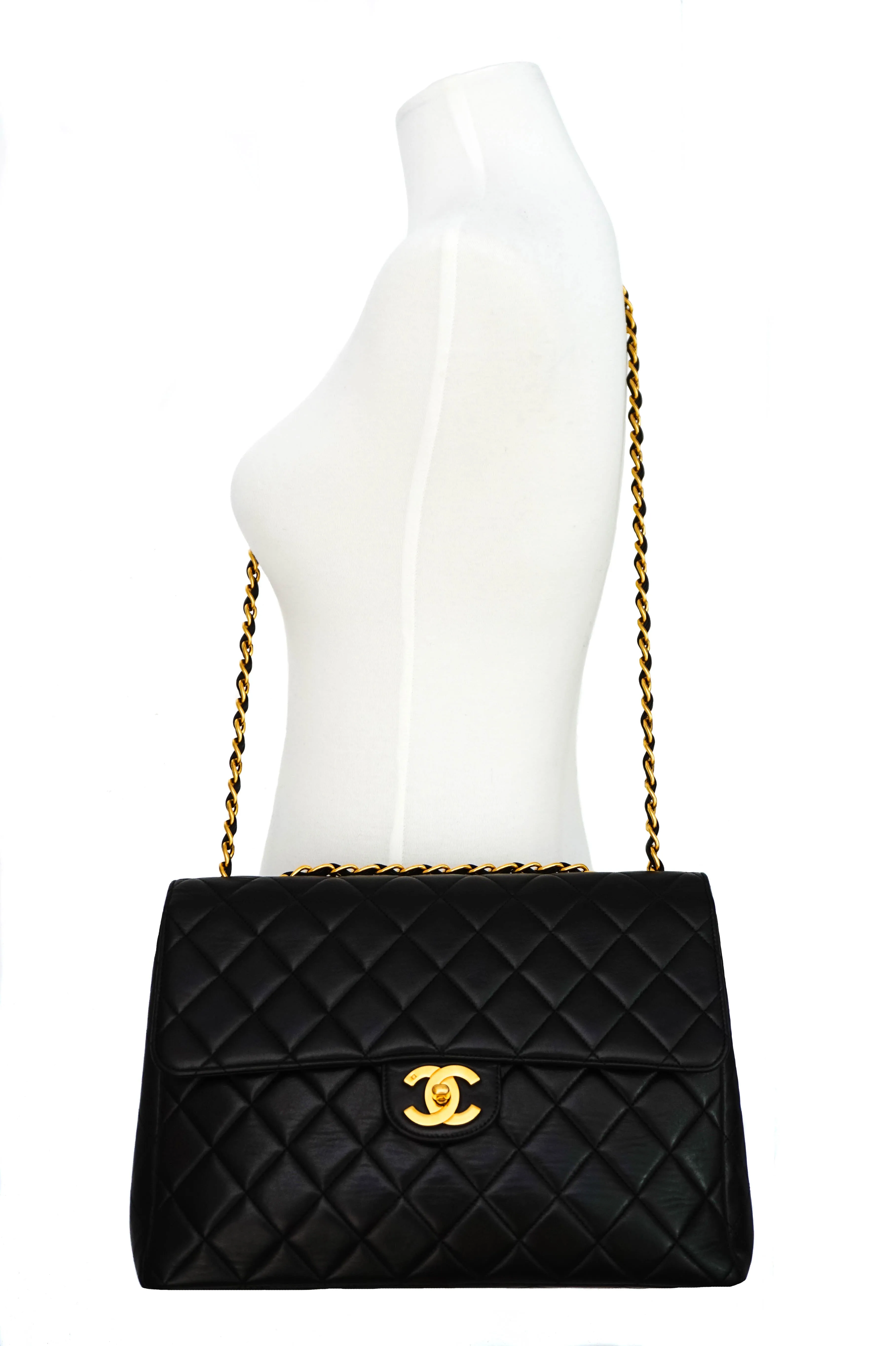 Chanel Vintage Black Lambskin Single Flap Jumbo