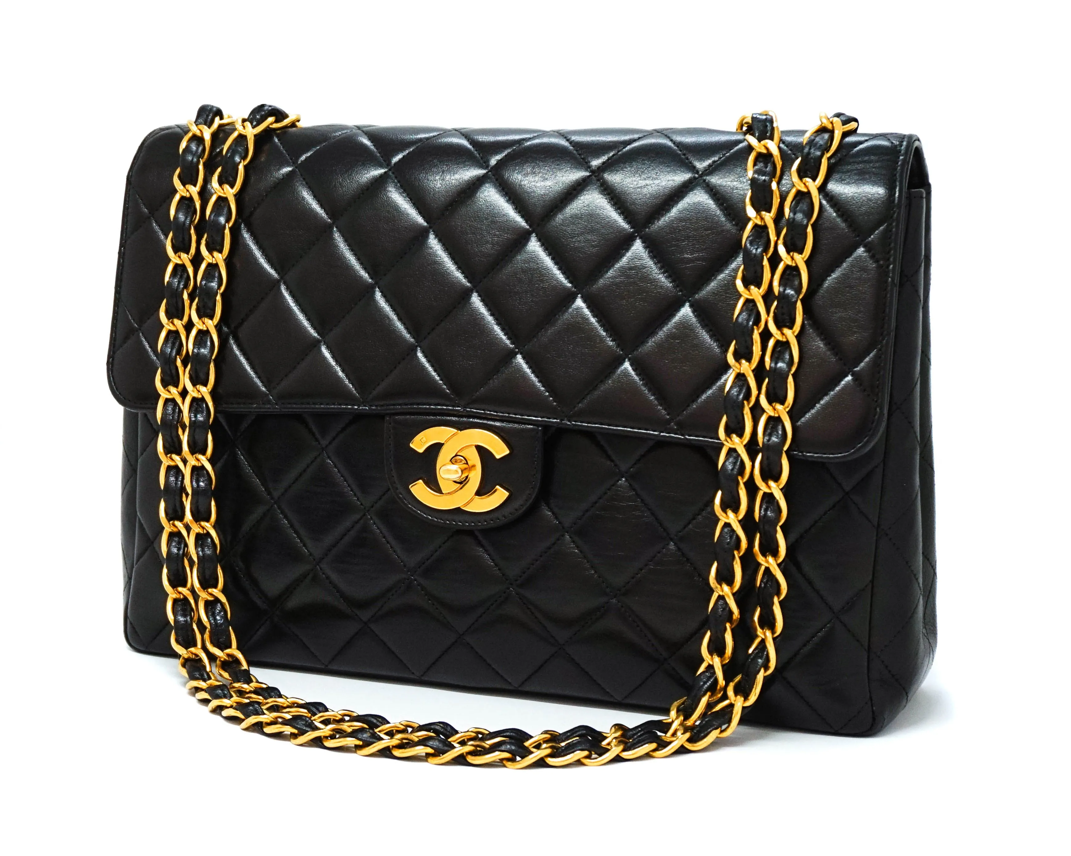 Chanel Vintage Black Lambskin Single Flap Jumbo
