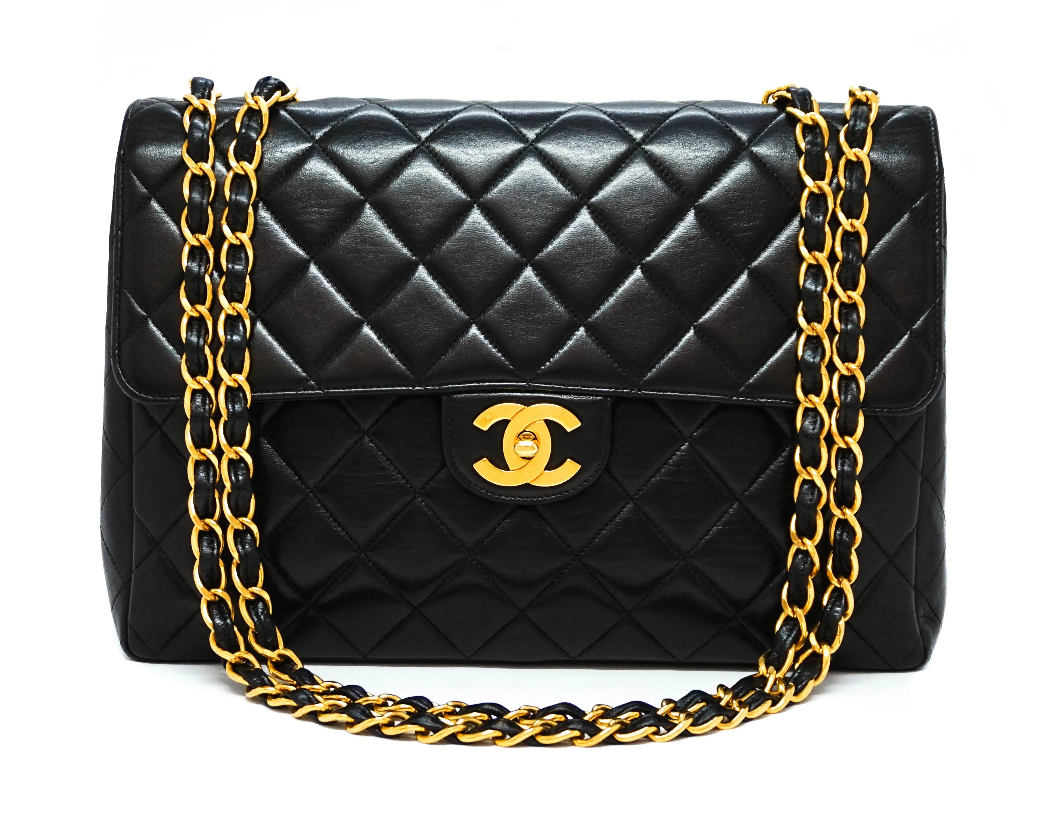 Chanel Vintage Black Lambskin Single Flap Jumbo
