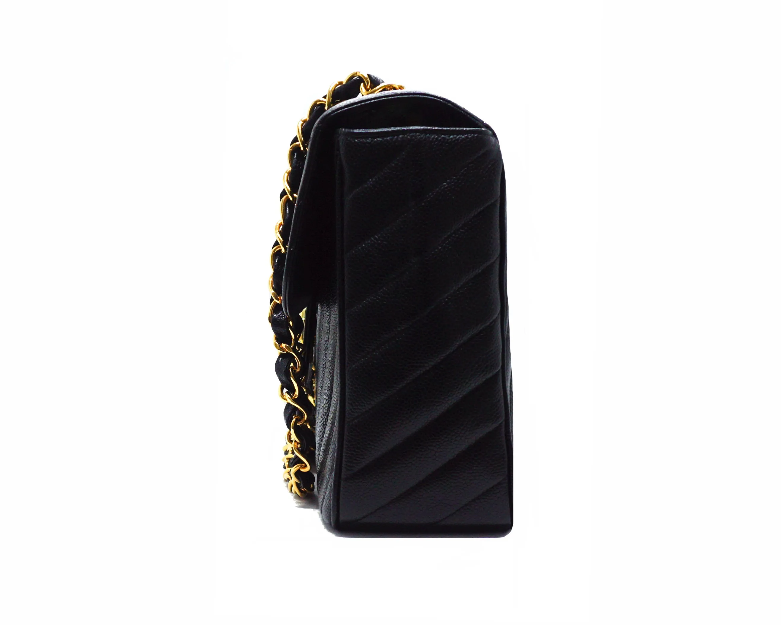 Chanel Vintage Rare Black Caviar Chevron Maxi XL Jumbo