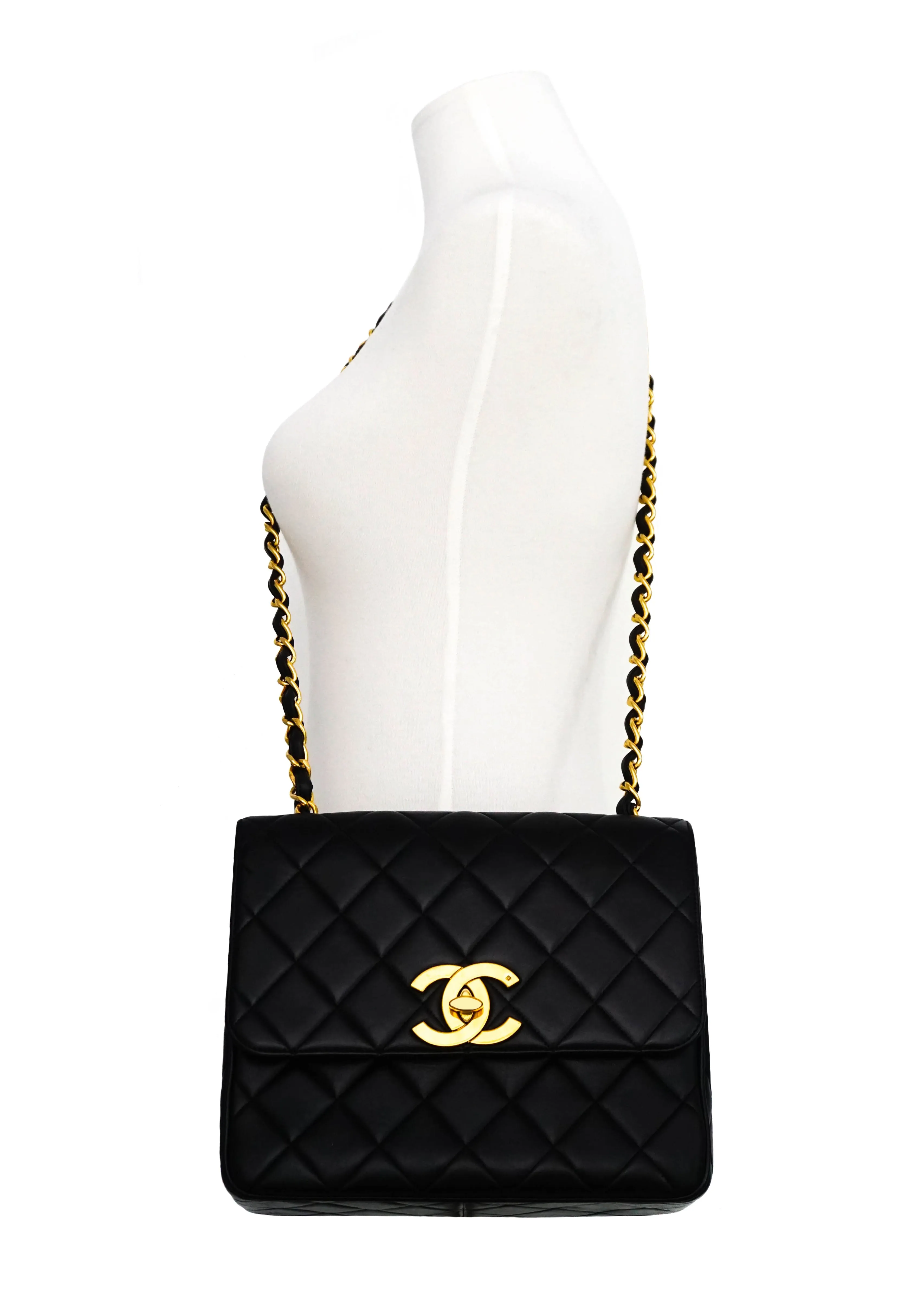 Chanel Vintage Rare Black Lambskin XL CC Flap Bag