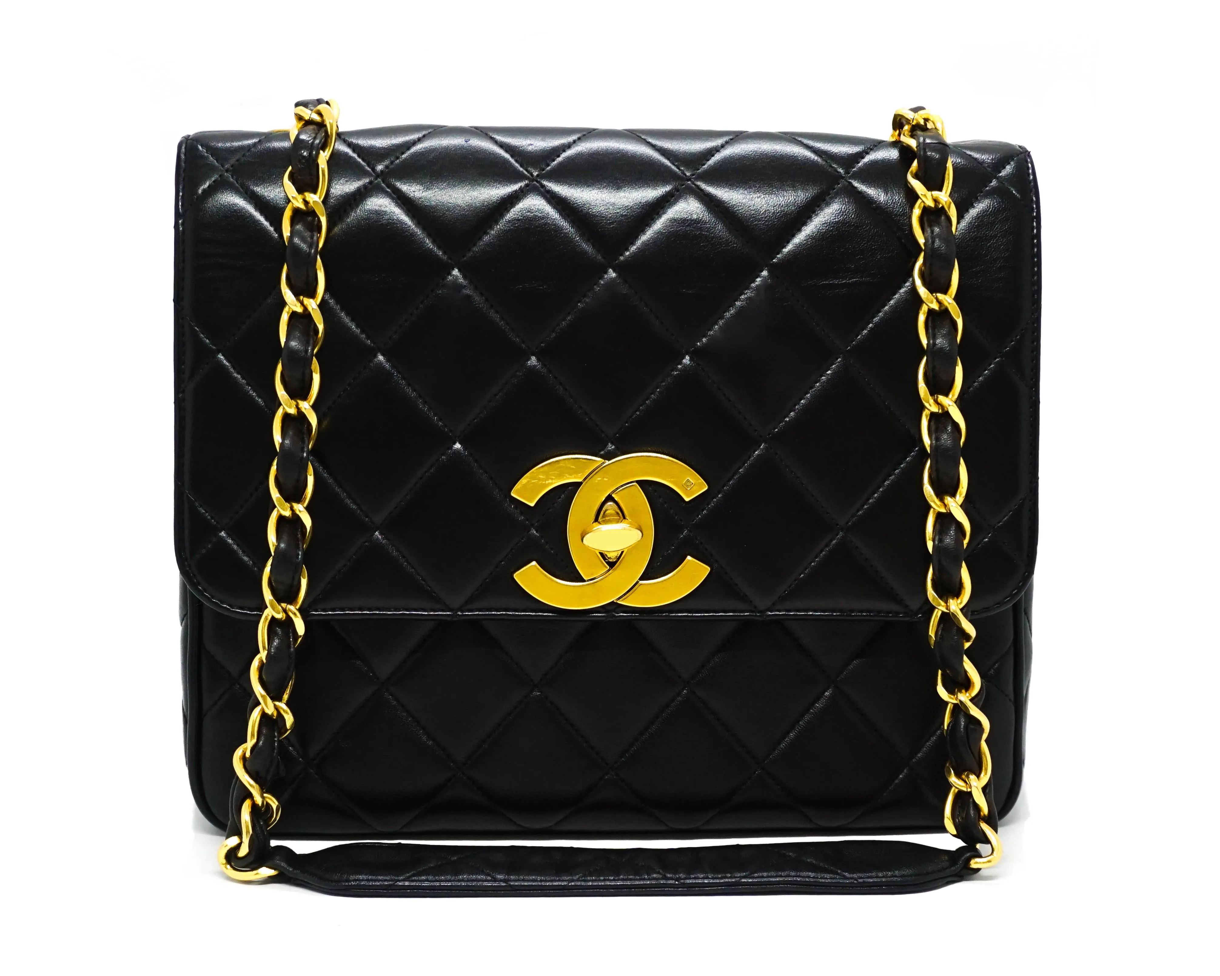 Chanel Vintage Rare Black Lambskin XL CC Flap Bag