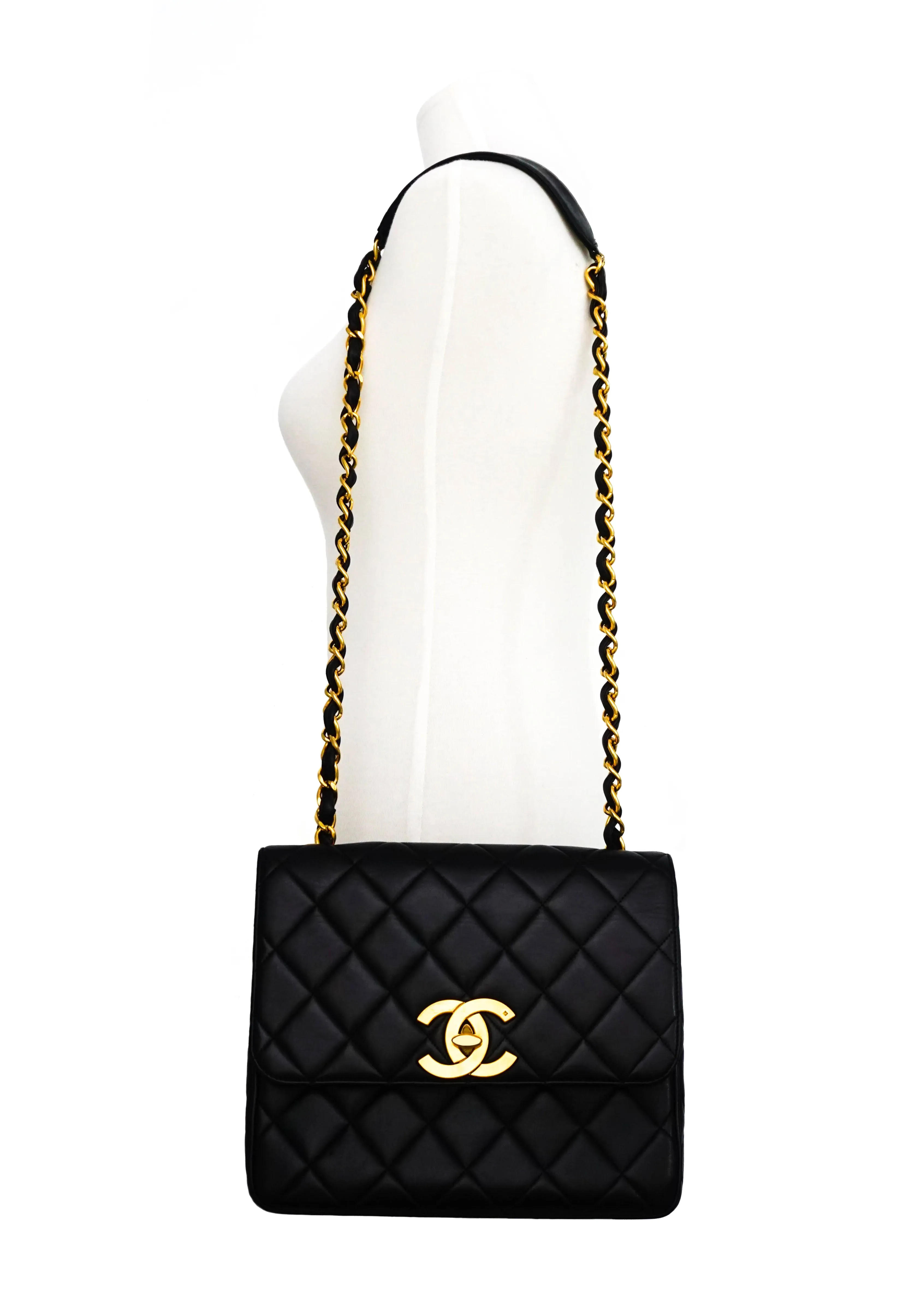 Chanel Vintage Rare Black Lambskin XL CC Flap Bag