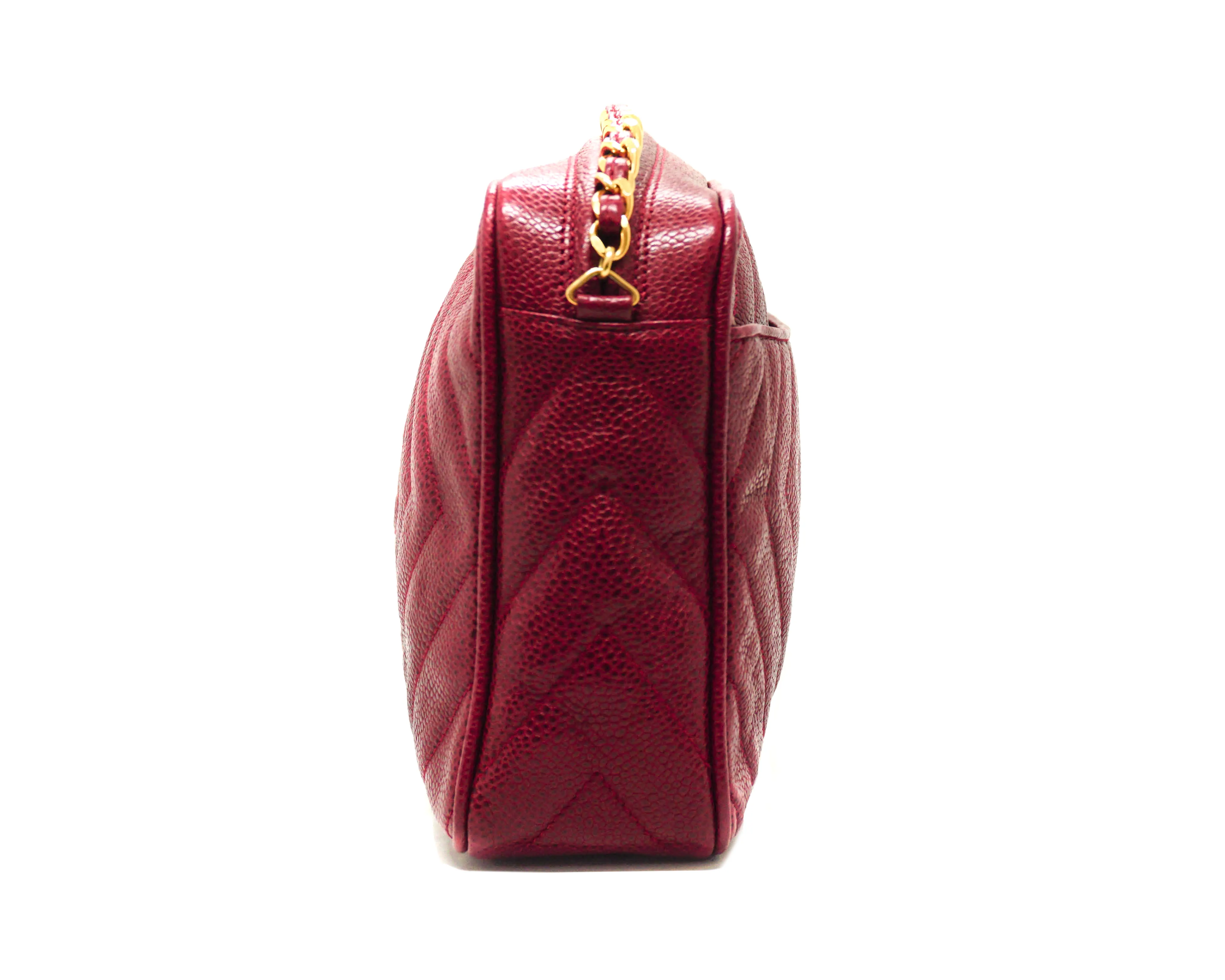 Chanel Vintage Rare Red Caviar Diamond Camera Bag