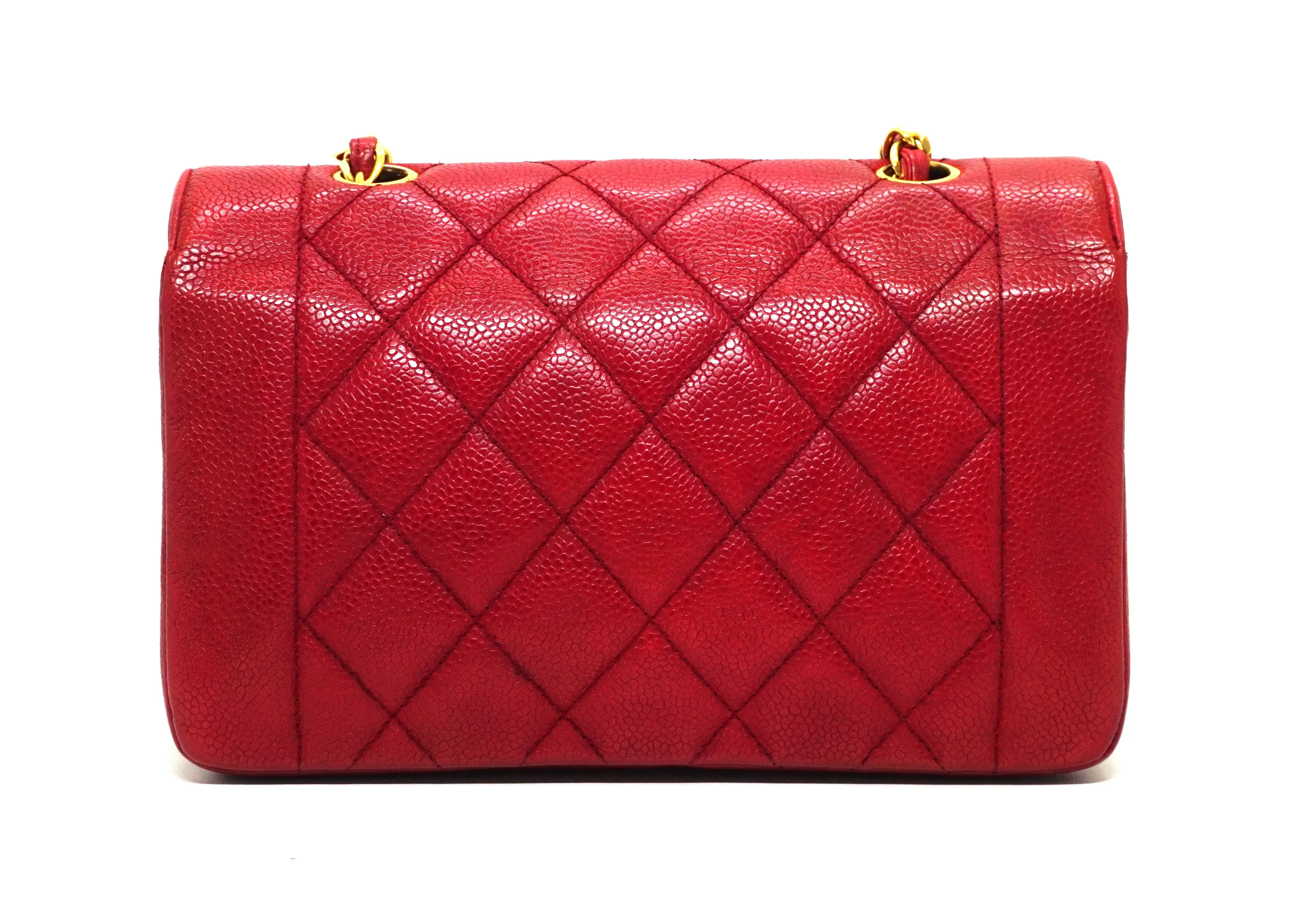 Chanel Vintage Rare Red Caviar Small Diana Flap