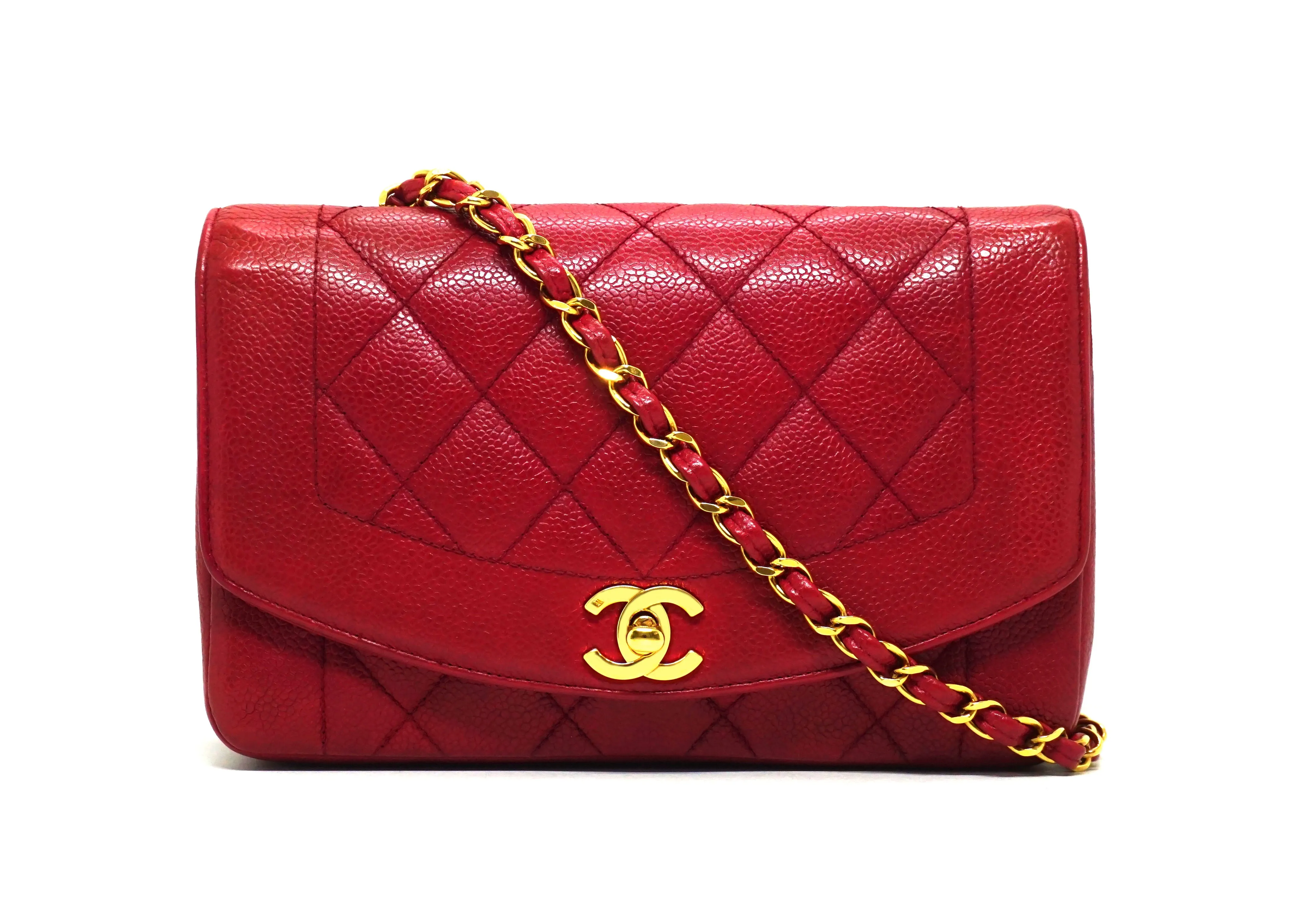 Chanel Vintage Rare Red Caviar Small Diana Flap