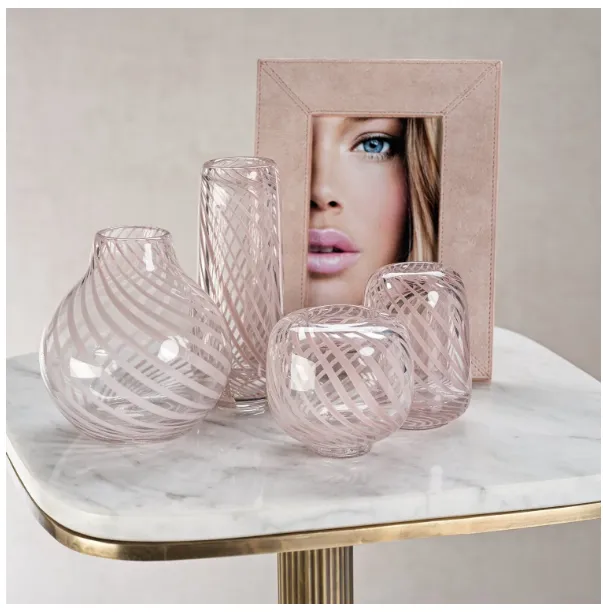 Claire CLear Bud Vases with Blush Swirls - Tall Narrow