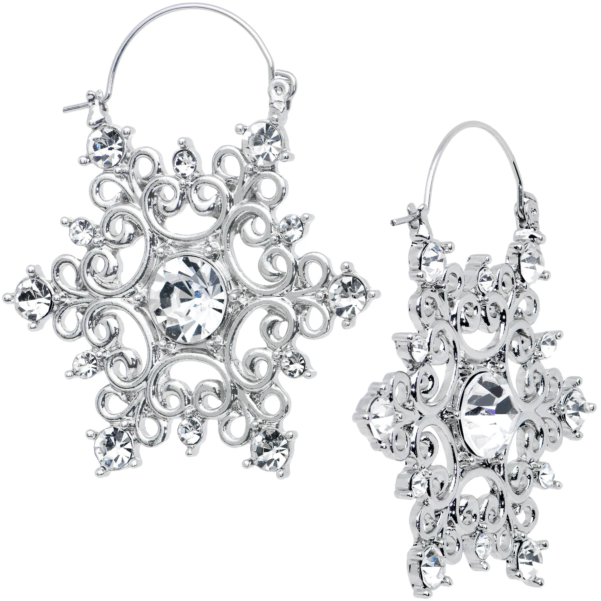 Clear Gem Festive Fancy Snowflake Christmas Tunnel Plug Earrings