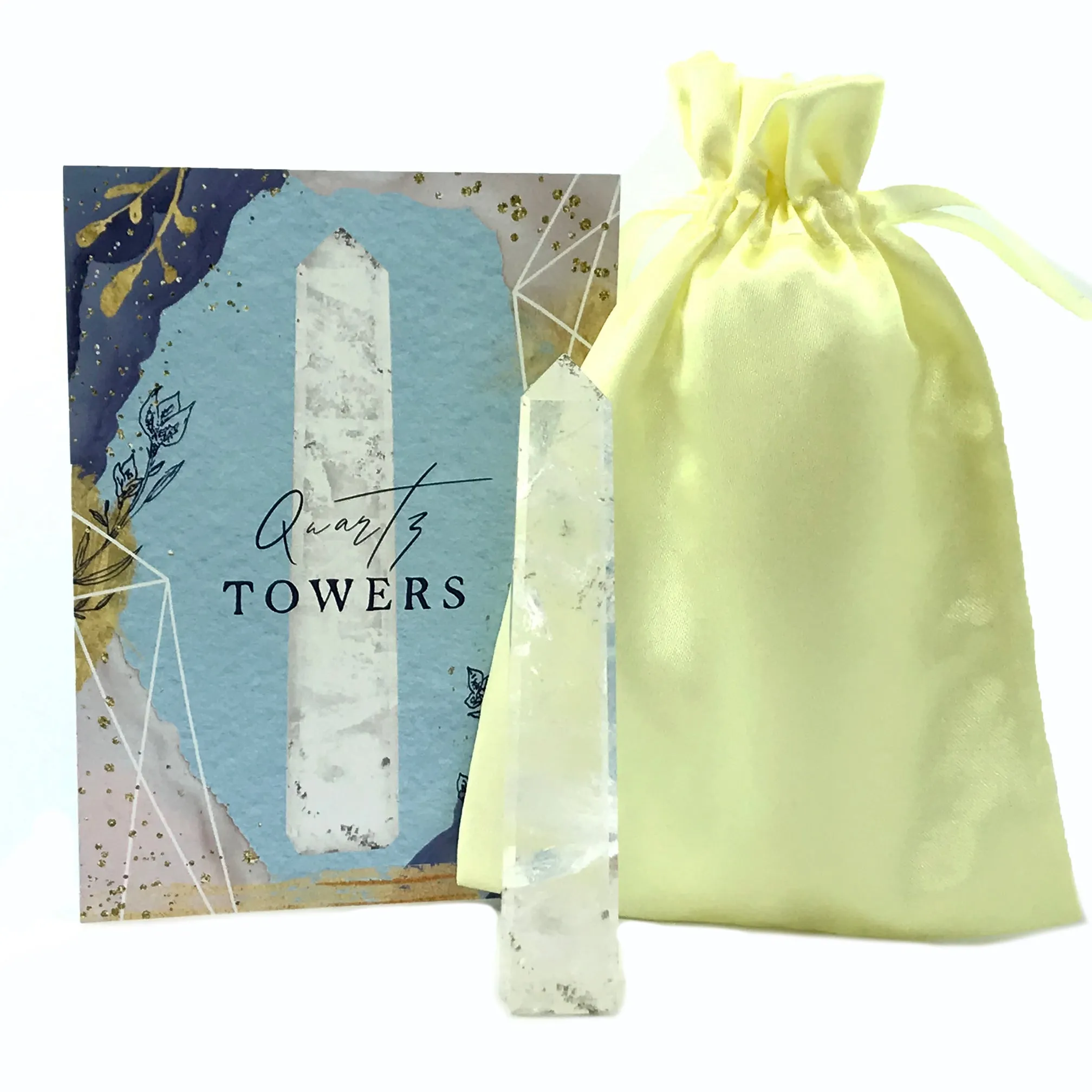 Clear Quartz Crystal Tower Set With Info Card and Bag