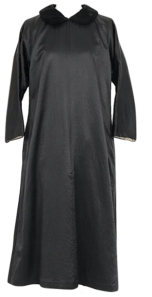 Comme des Garcons Japan. Black Peter Pan Collar Shiny Wool Silk Dress
